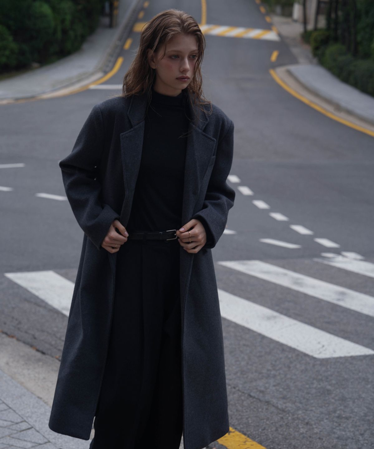 드헤베(DEHEVE) Classic Single Long Coat [Charcoal]