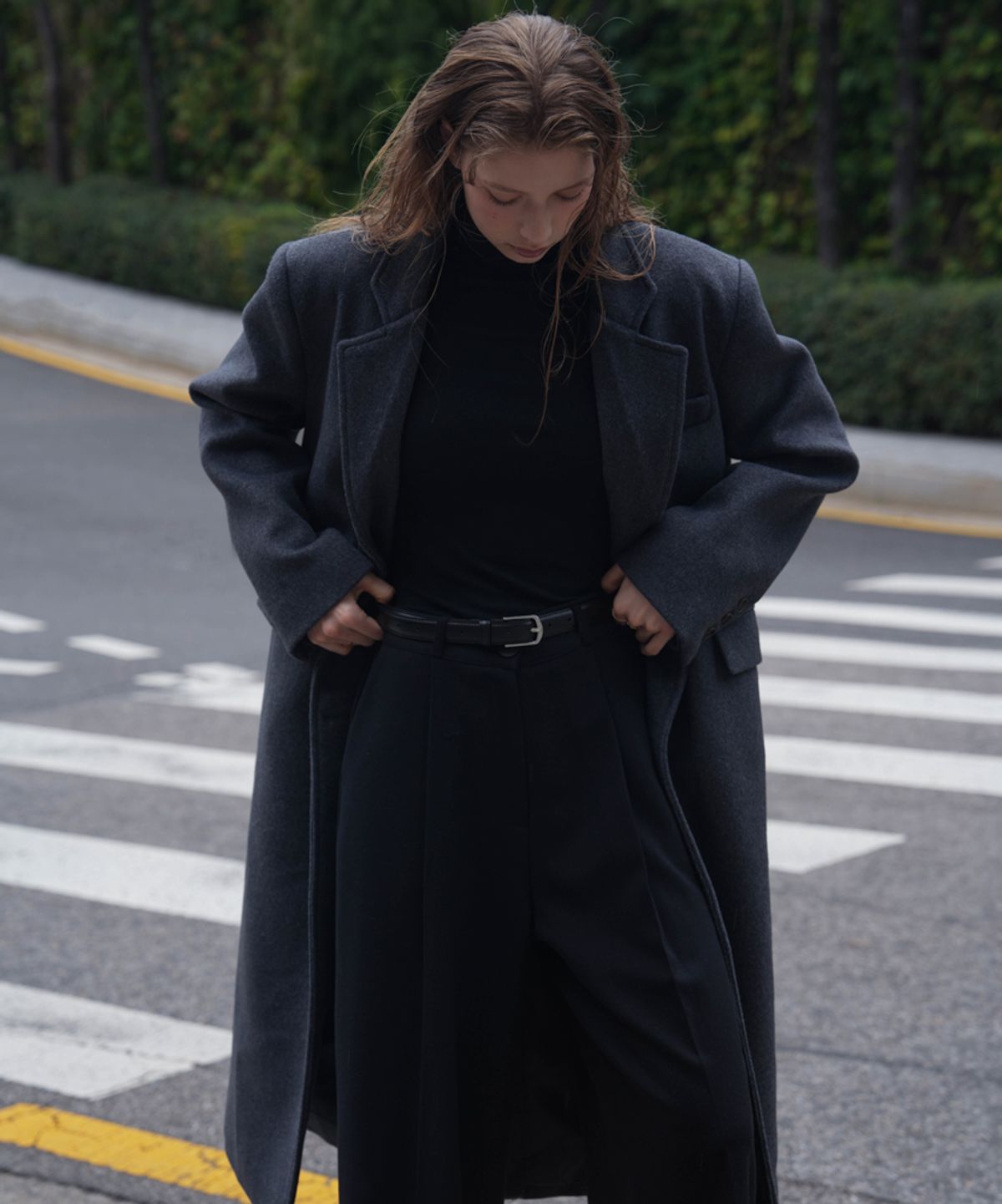 드헤베(DEHEVE) Classic Single Long Coat [Charcoal]
