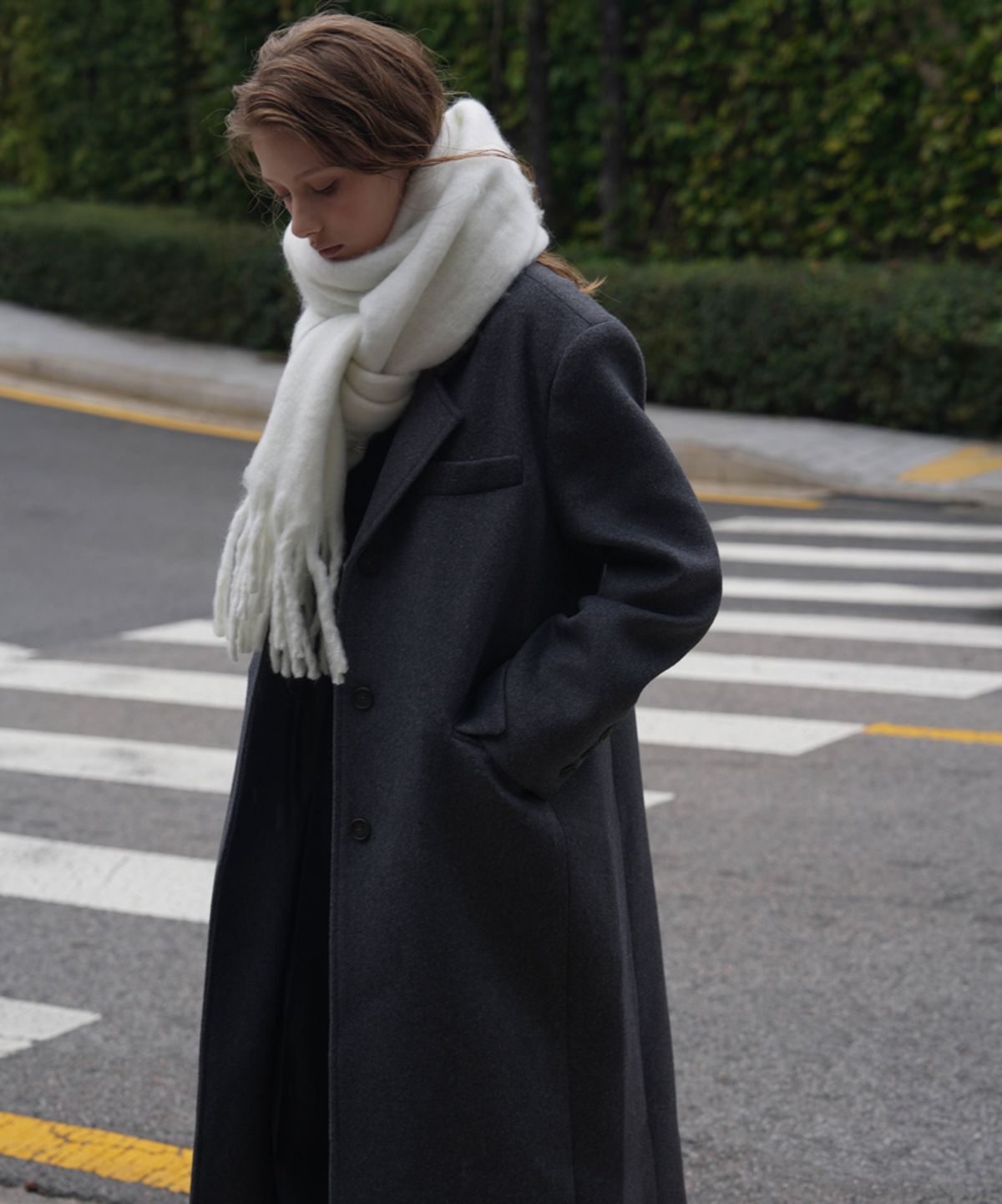 드헤베(DEHEVE) Classic Single Long Coat [Charcoal]