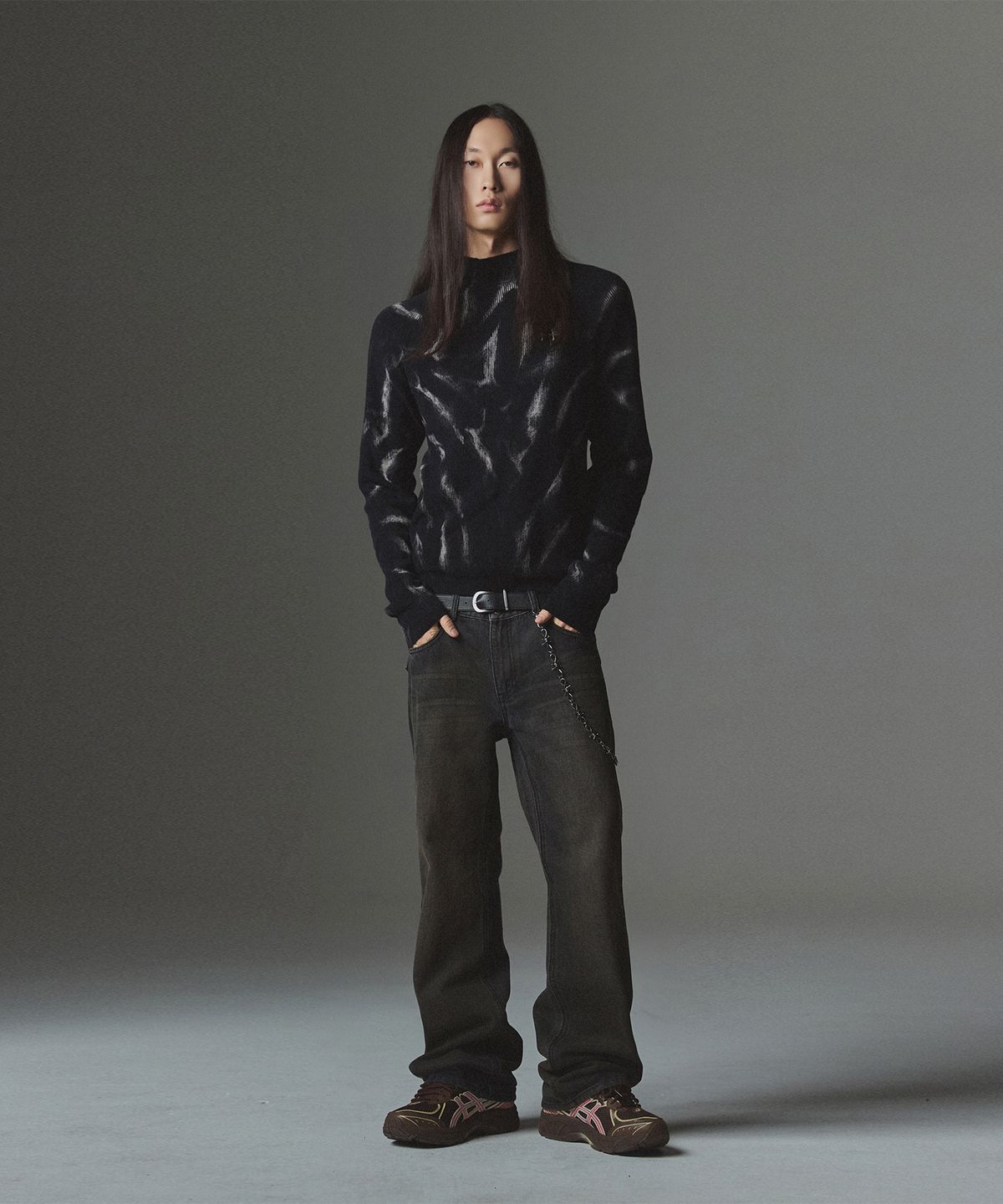 낫포너드(NOT4NERD) Tie Dye Turtle Neck Sweater - Black