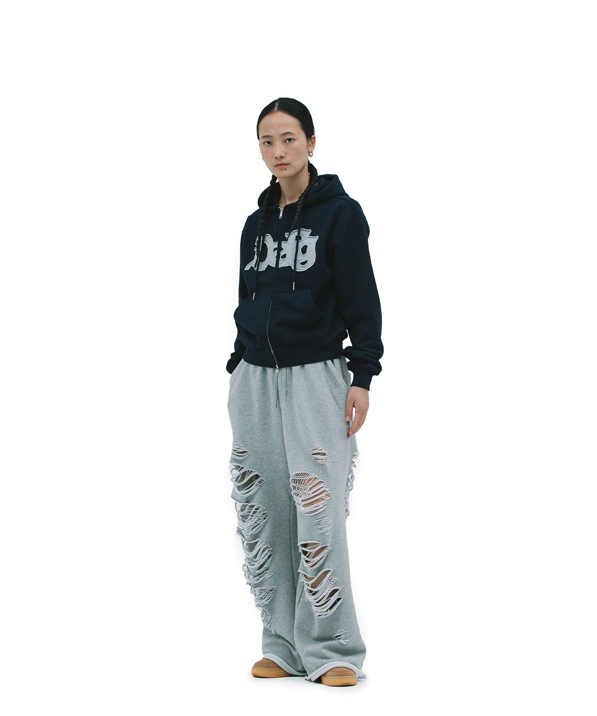 데프가먼츠(DEFGARMENTS) CUTTING LOGO HOOD ZIP UP [3 COLOR]