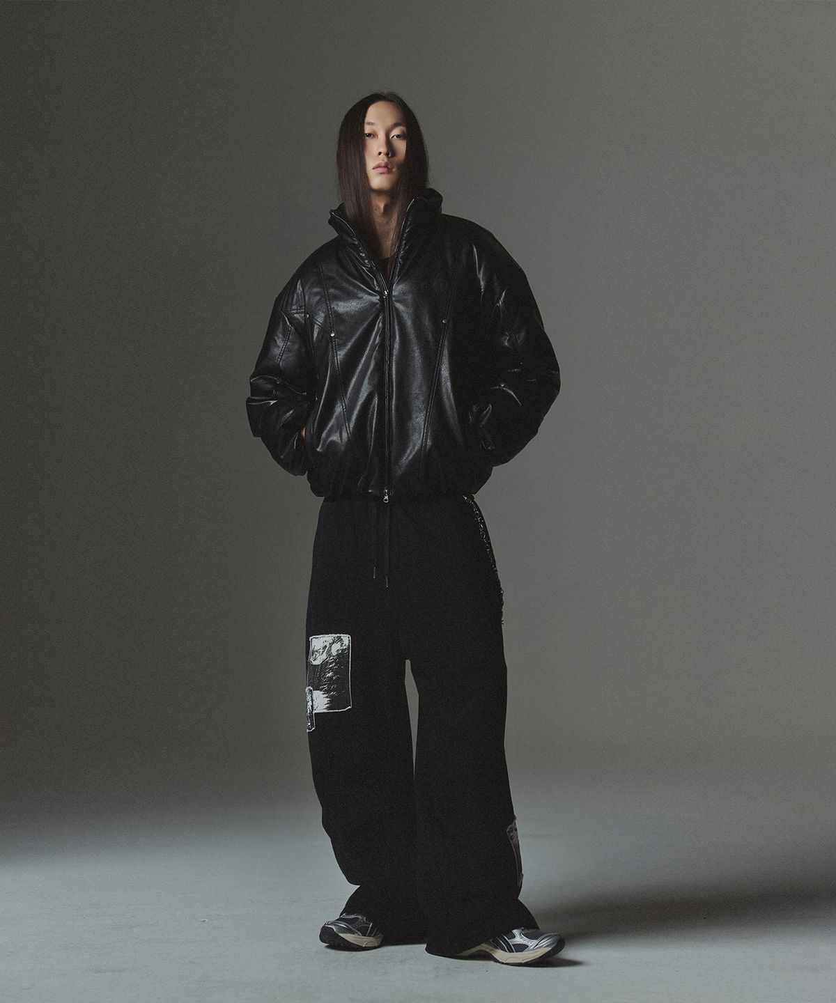 낫포너드(NOT4NERD) Panel Stud Puffer Jacket - Black