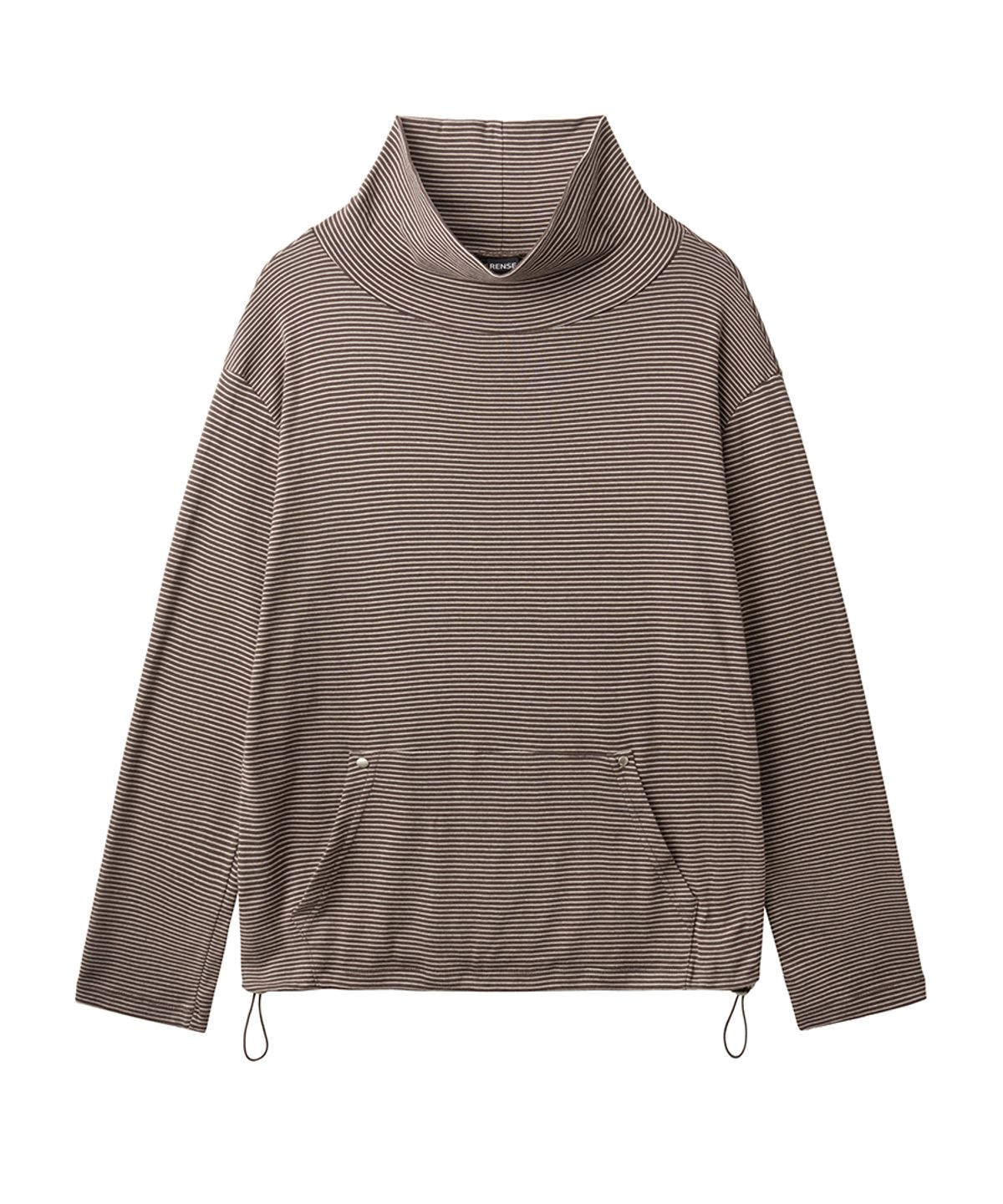 렌세(RENSE) Loose Fit Turtleneck Tee Brown Stripe
