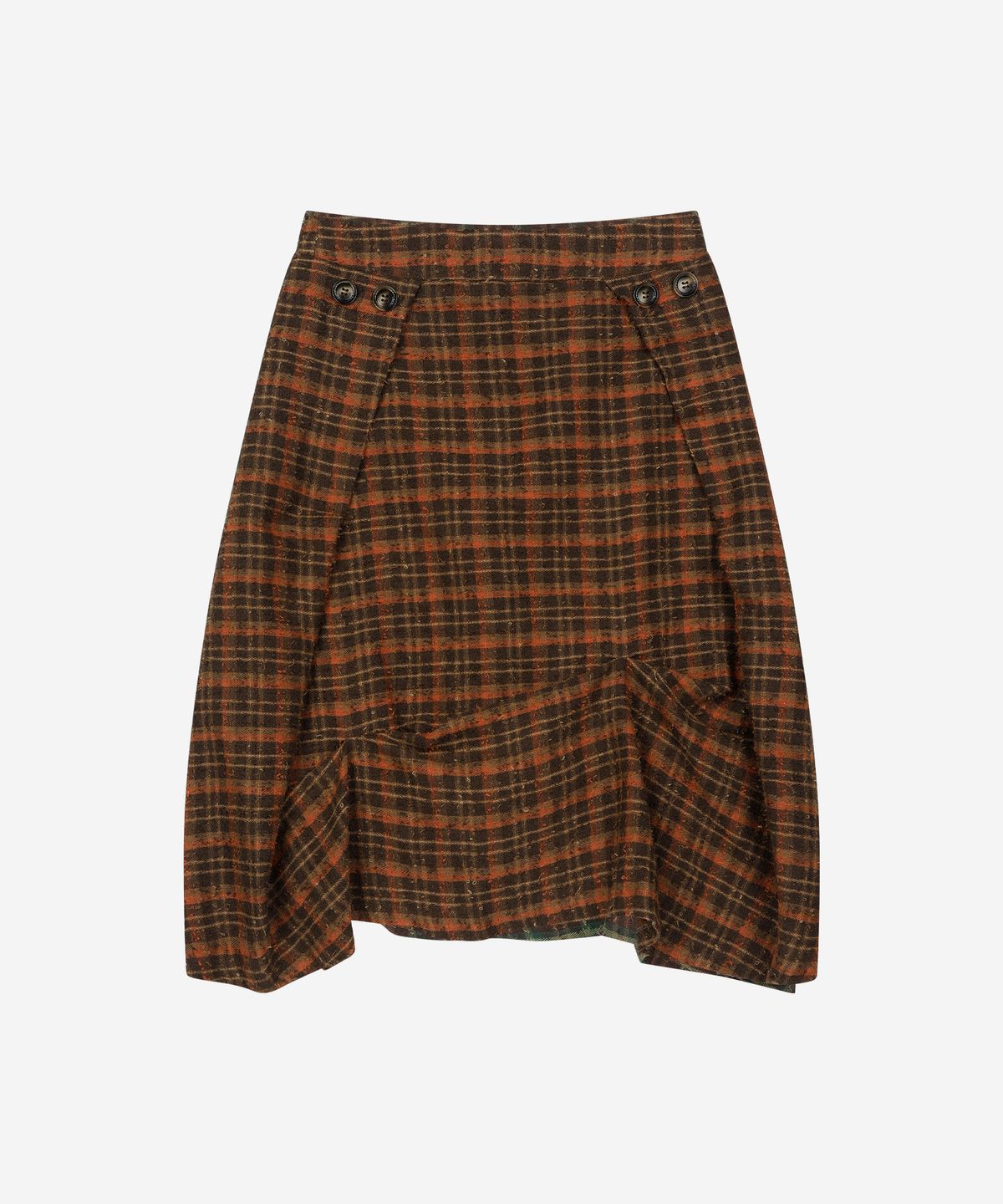하트익스플로러(HEARTEXPLORER) Drape pinched check midi skirt (orange brown)