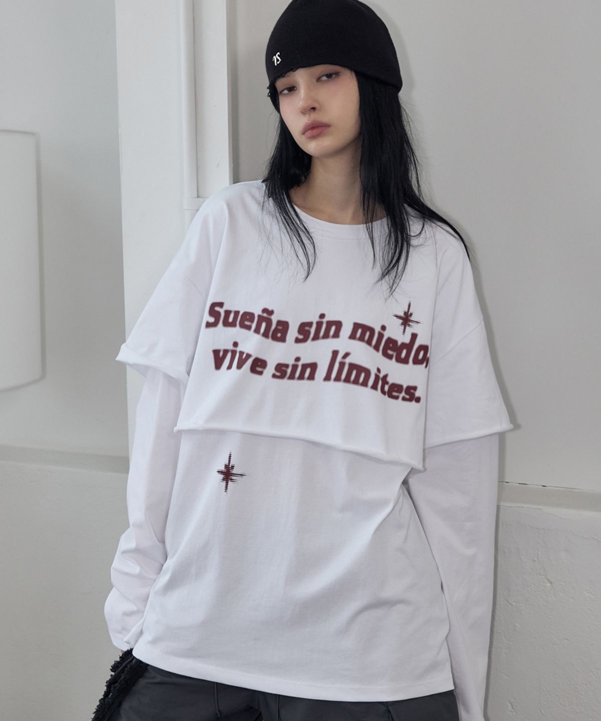 렌세(RENSE) Raw Cut Layered Long Sleeve Tee White