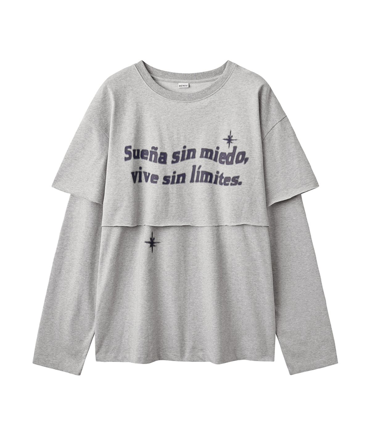 렌세(RENSE) Raw Cut Layered Long Sleeve Tee Melange Gray
