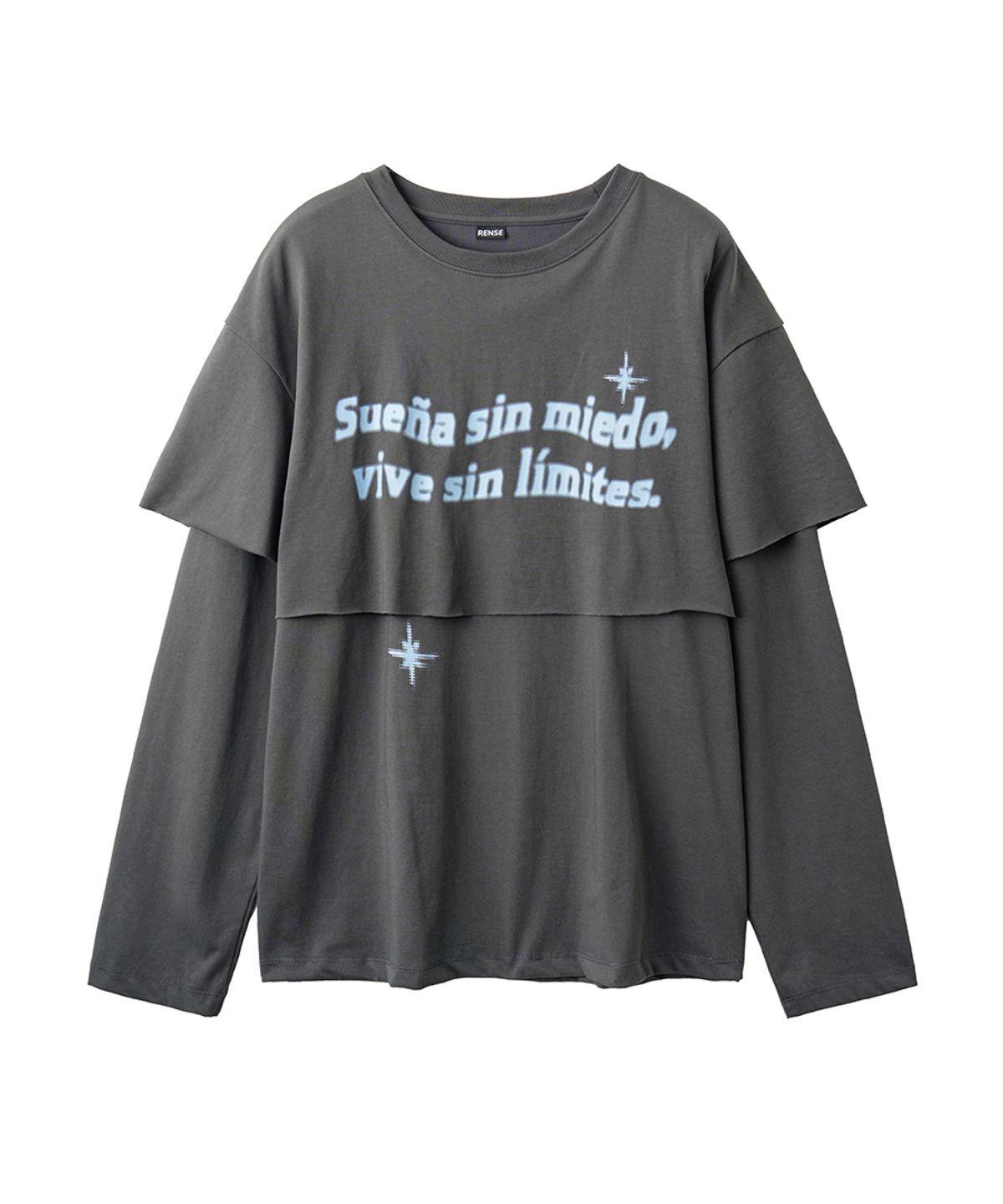 렌세(RENSE) Raw Cut Layered Long Sleeve Tee Charcoal