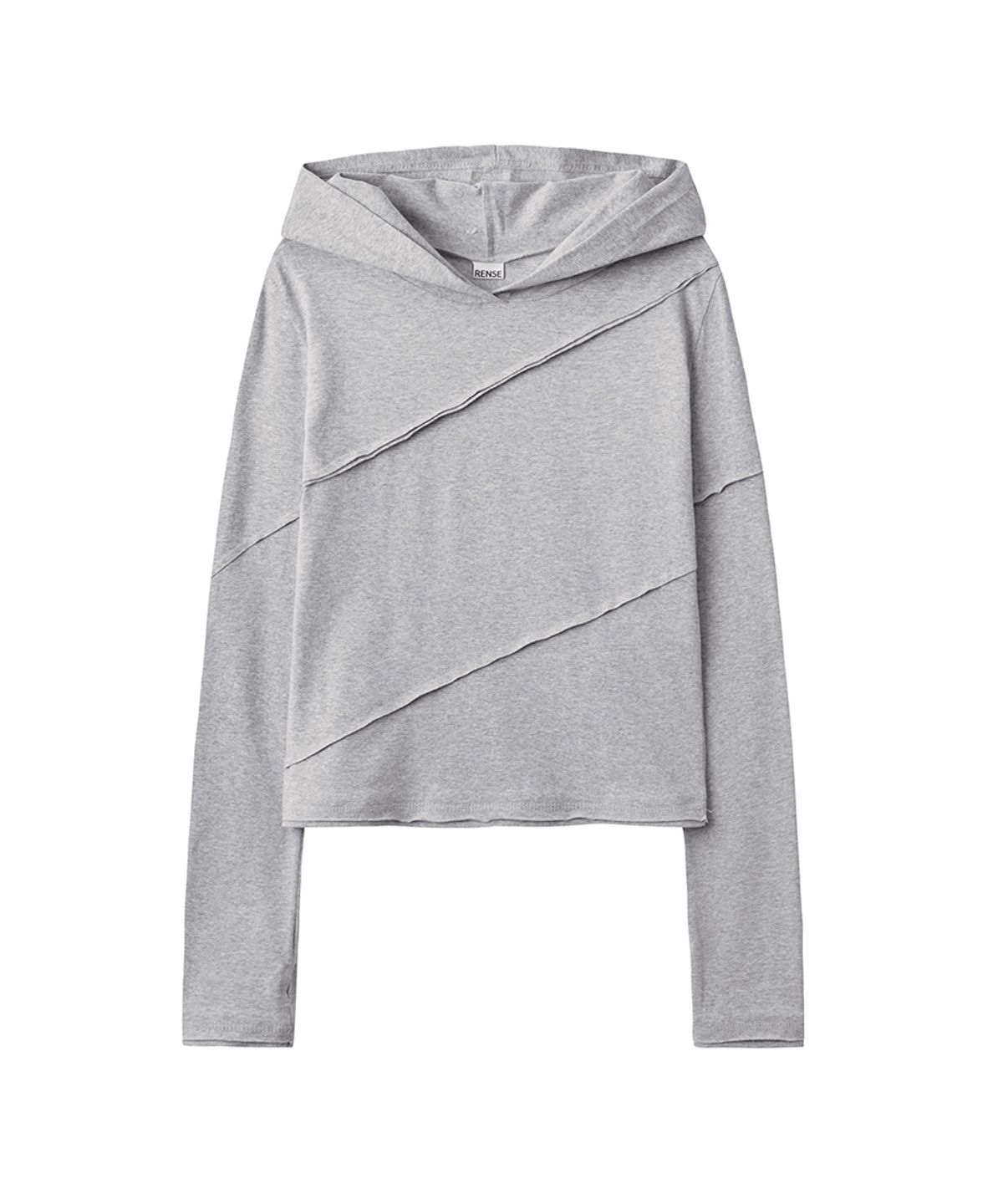 렌세(RENSE) Diagonal Cut Slim Fit Hoodie Melange Gray