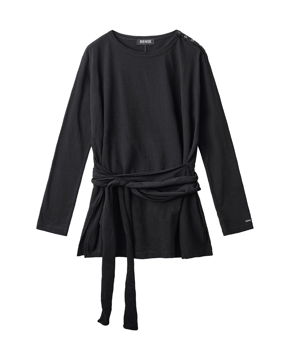 렌세(RENSE) Wrap-Tie Long Sleeve Tee Black