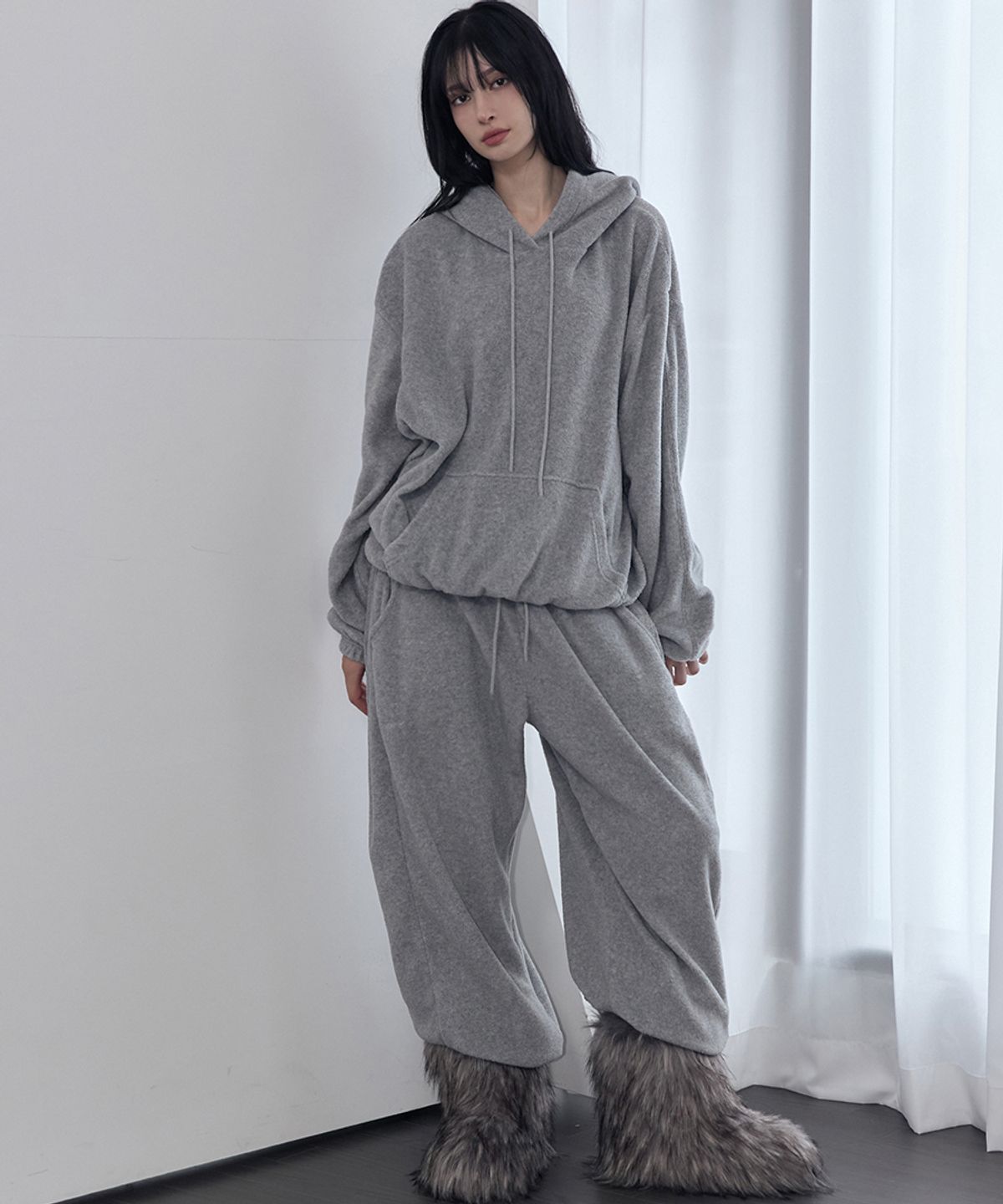 렌세(RENSE) Melange Fleece Pullover Hoodie Gray