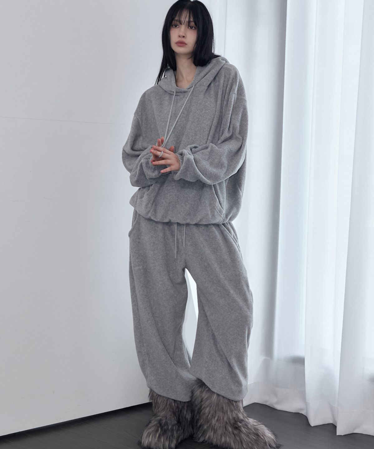 렌세(RENSE) Melange Fleece Pintuck Pants Gray