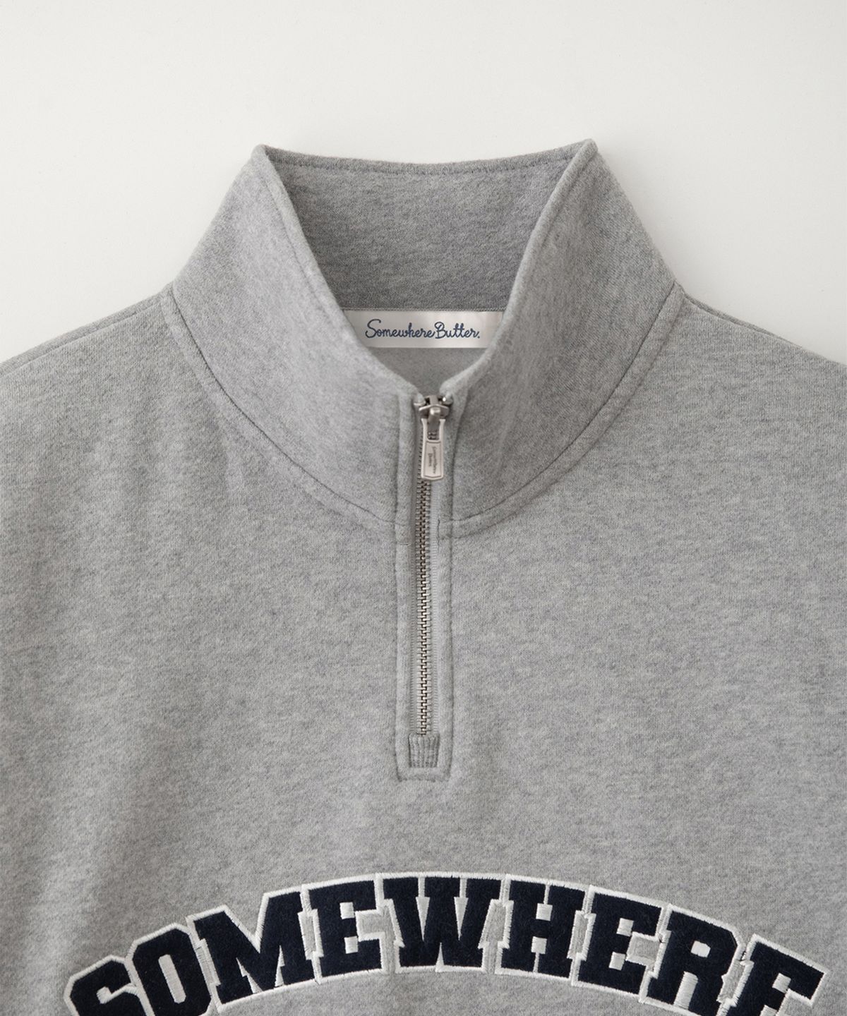 썸웨어버터(SOMEWHEREBUTTER) Square Logo Half Zip-Up Sweatshirt - Grey