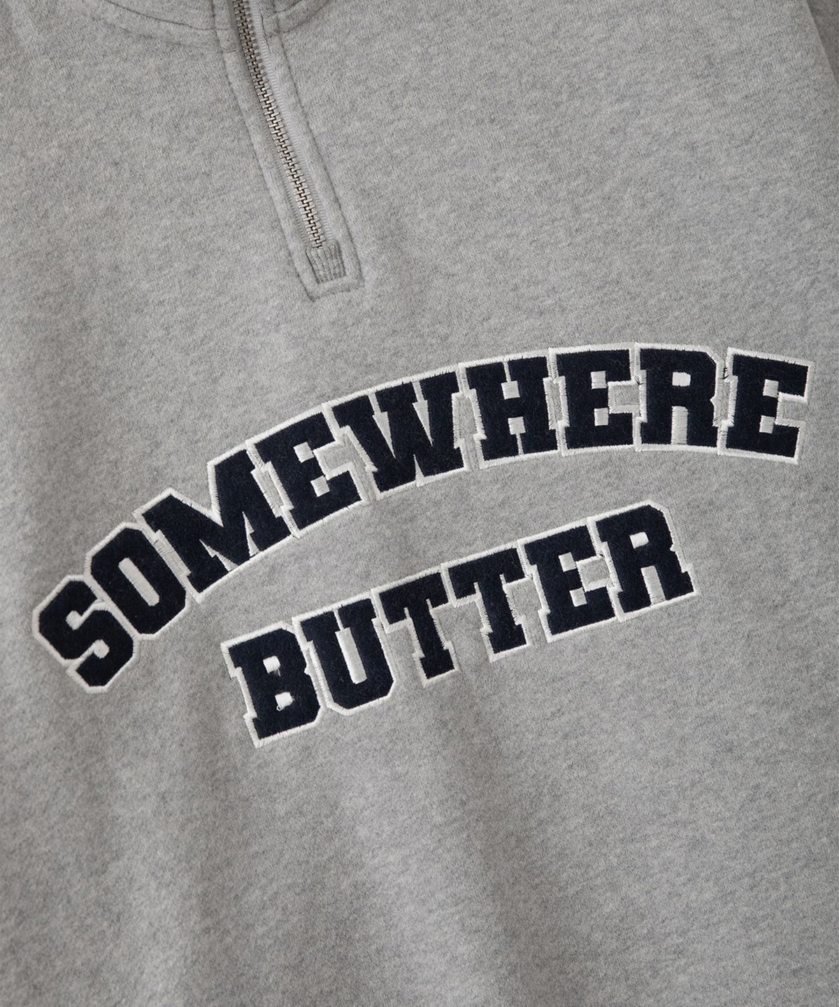 썸웨어버터(SOMEWHEREBUTTER) Square Logo Half Zip-Up Sweatshirt - Grey