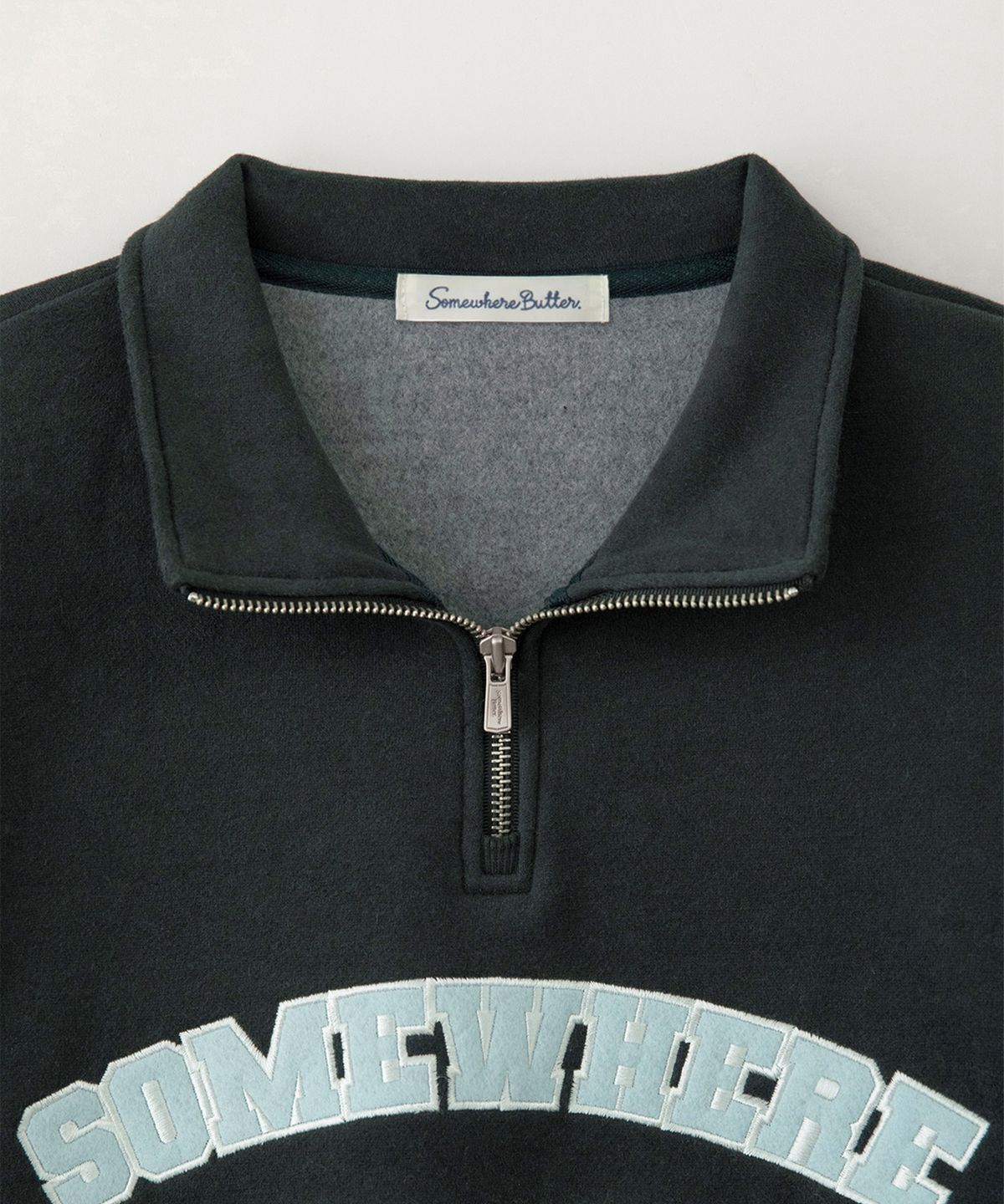 썸웨어버터(SOMEWHEREBUTTER) Square Logo Half Zip-Up Sweatshirt - Charcoal
