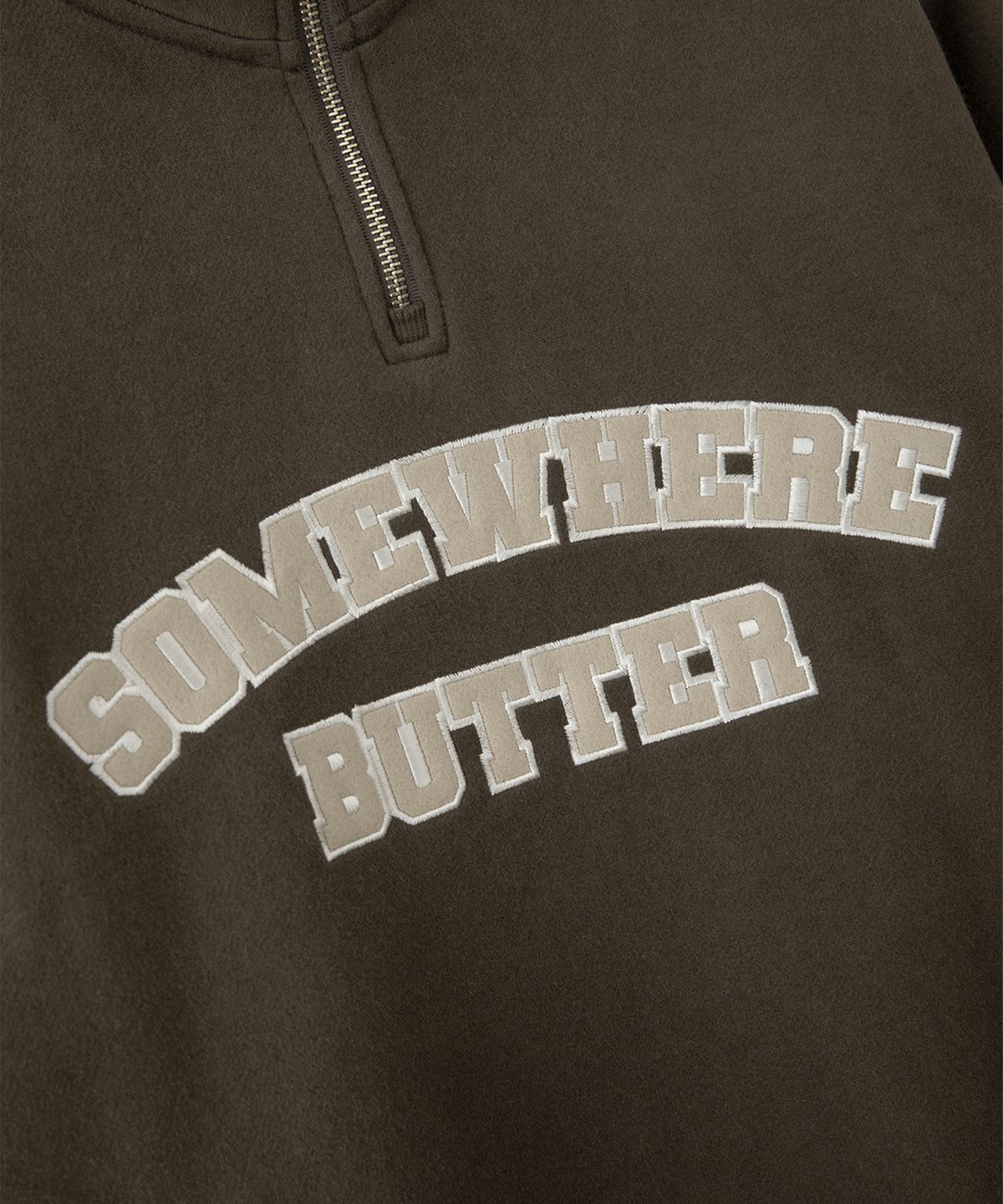 썸웨어버터(SOMEWHEREBUTTER) Square Logo Half Zip-Up Sweatshirt - Brown