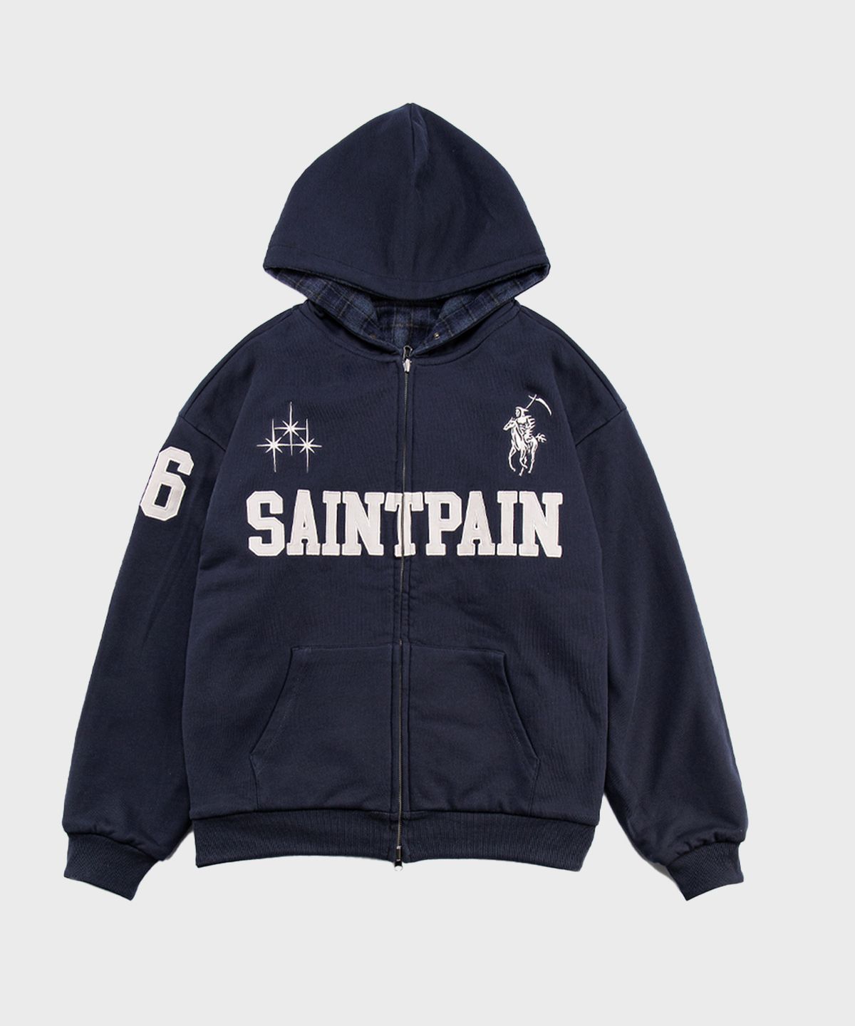 세인트페인(SAINTPAIN) SP 체크 리버시블 후드집업 네이비