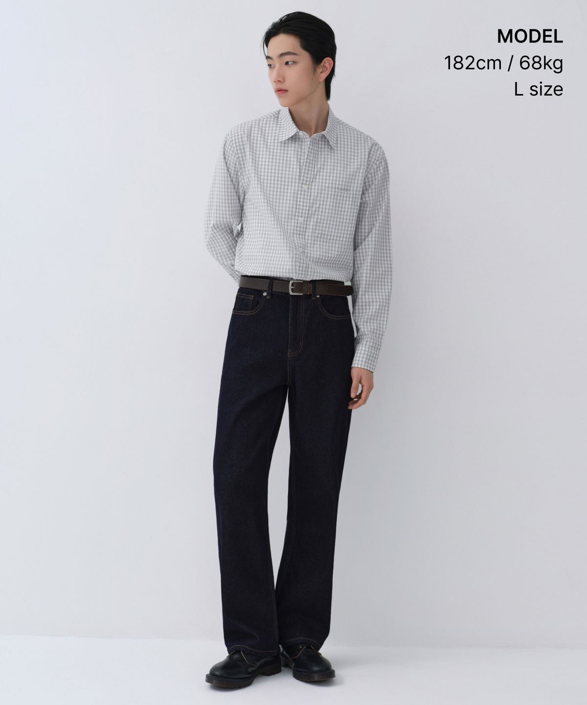 무신사 스탠다드(MUSINSA STANDARD) 깅엄 체크 포플린 셔츠 [화이트/그레이]