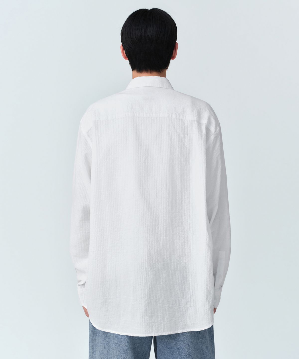 무신사 스탠다드(MUSINSA STANDARD) 릴렉스드 크링클 헤링본 셔츠 [화이트]