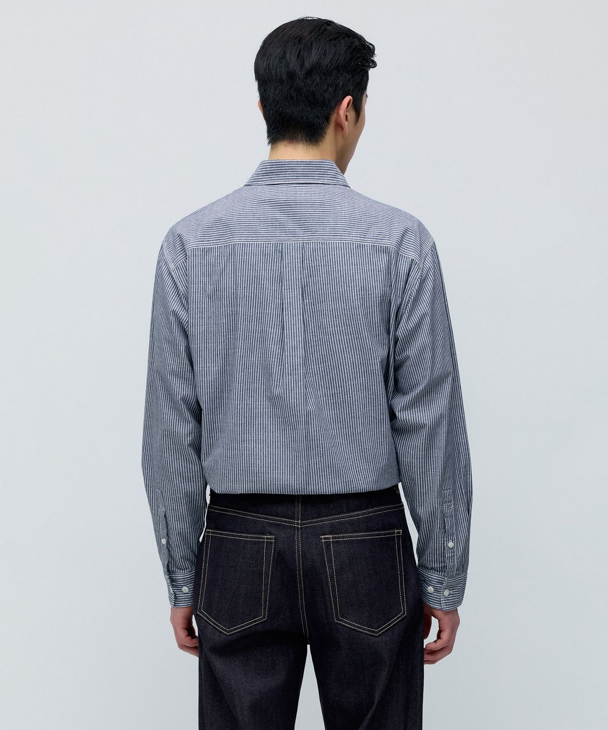 무신사 스탠다드(MUSINSA STANDARD) 스트라이프 워크 셔츠 [블루/스트라이프]