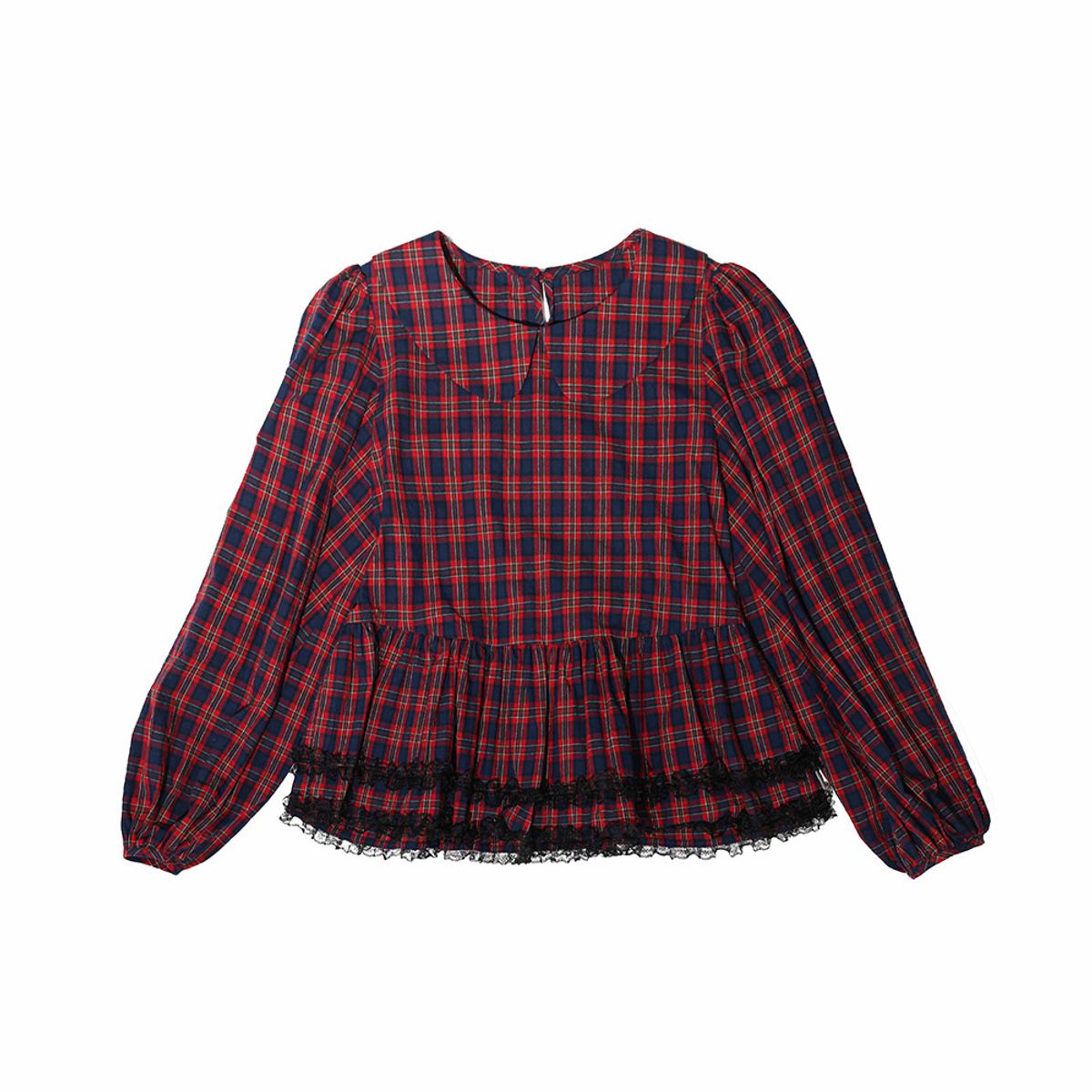 던드롭(DUNDROP) DD_Check lace hem blouse_2color