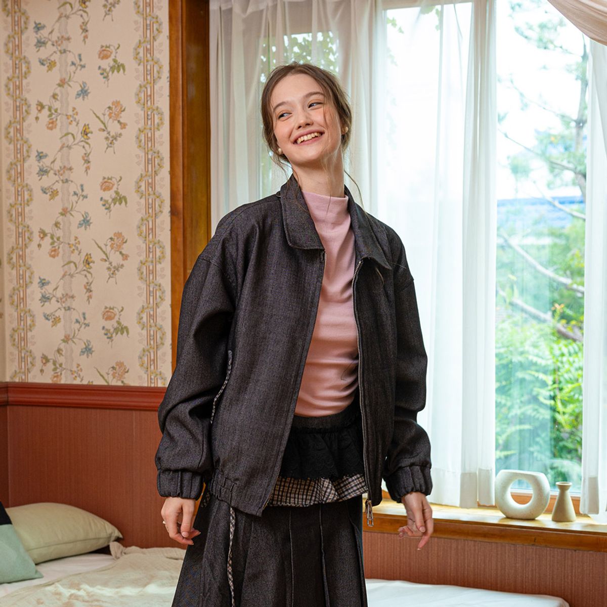 던드롭(DUNDROP) DD_Gray check shawl jacket