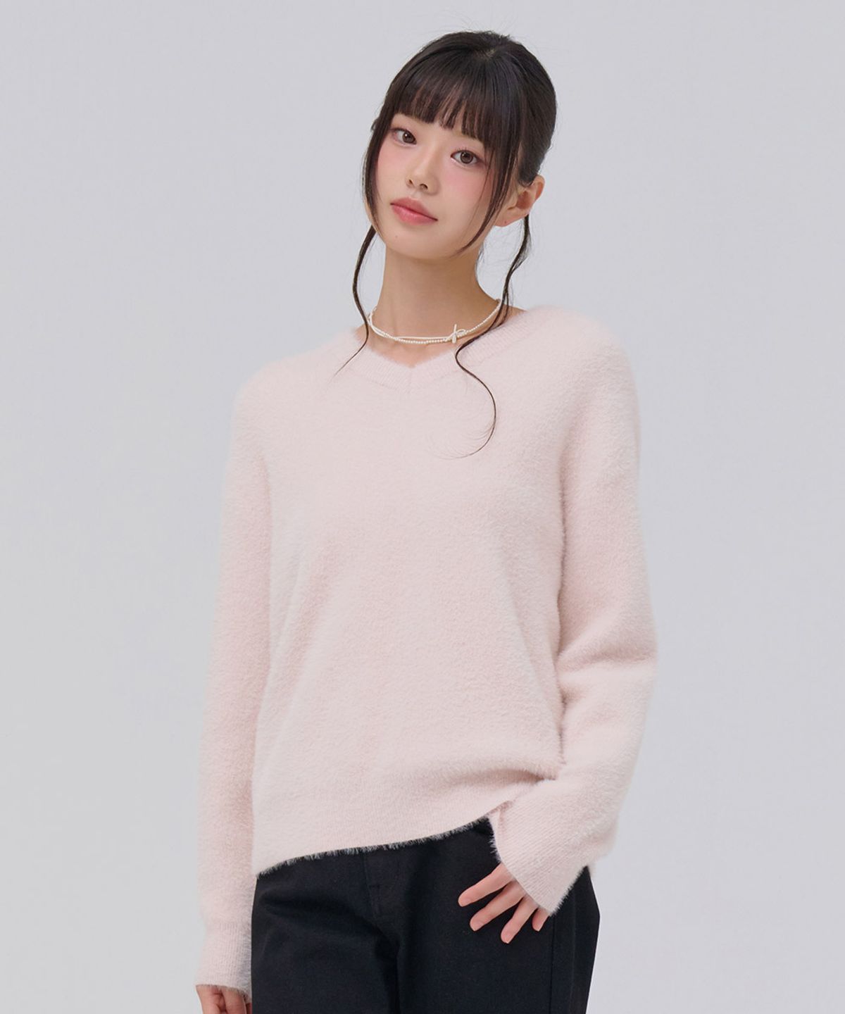 체이스컬트(CHASECULT) 여성 V-NECK 날개사 스웨터-핑크