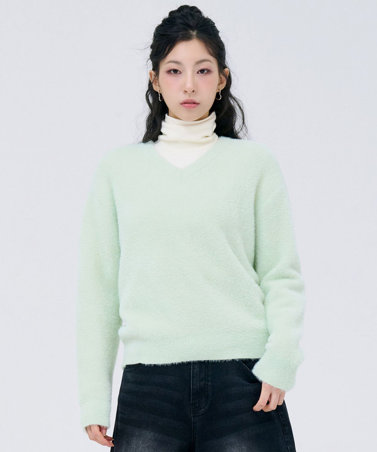 체이스컬트(CHASECULT) 여성 V-NECK 날개사 스웨터-민트