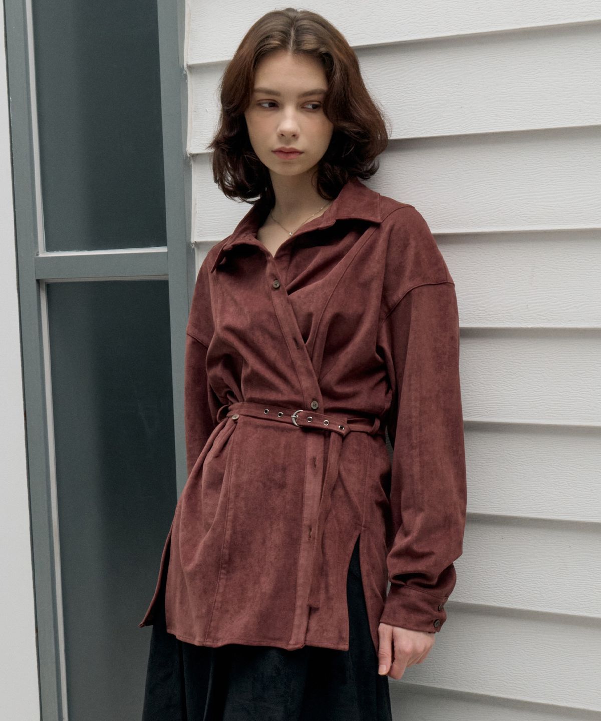 아이토브 서울(ITOV SEOUL) 스웨이드 벨티드 셔츠 자켓 Brown