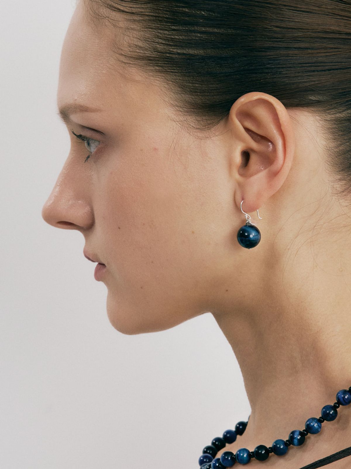 소수(SOSOO) Dark Blue Tiger-eye 12mm Earrings