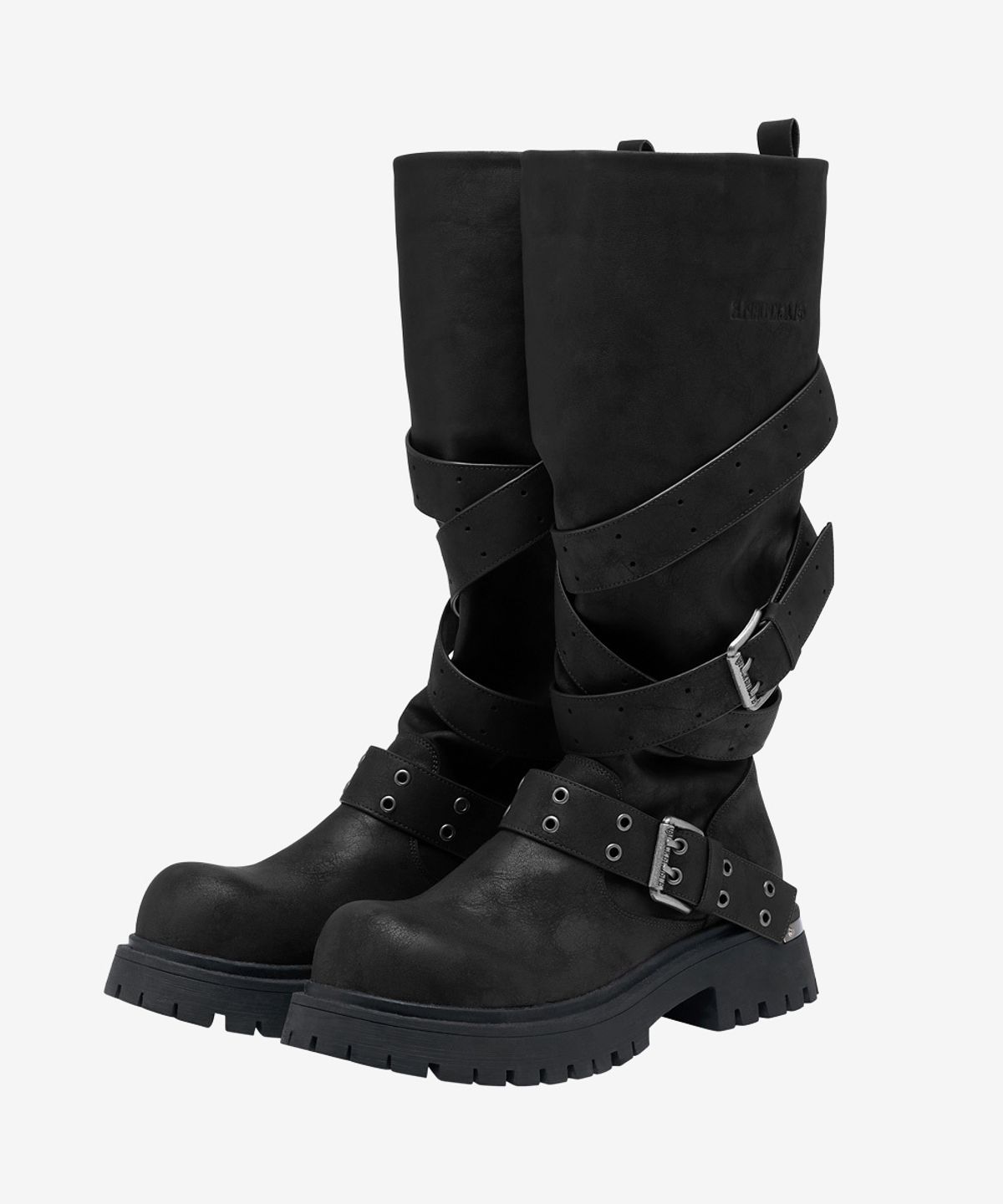 블랙 퍼플(BLACK PURPLE) 러스크 스트랩 슬라우치드 부츠 Rusk Strap Slouched Boots_Black