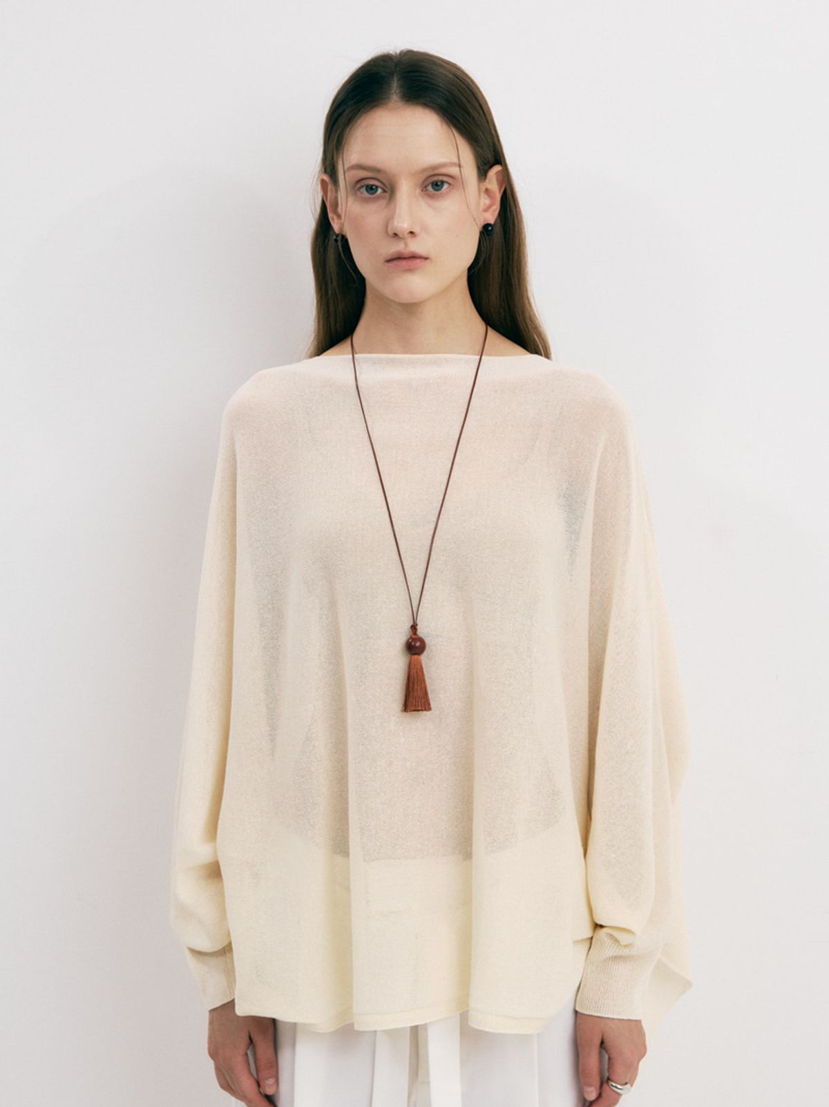 소수(SOSOO) Mordern Tassel Stone Necklace [ M size ] Brown