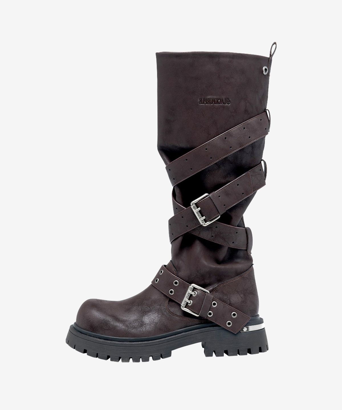 블랙 퍼플(BLACK PURPLE) 러스크 스트랩 슬라우치드 부츠 Rusk Strap Slouched Boots_Brick Brown