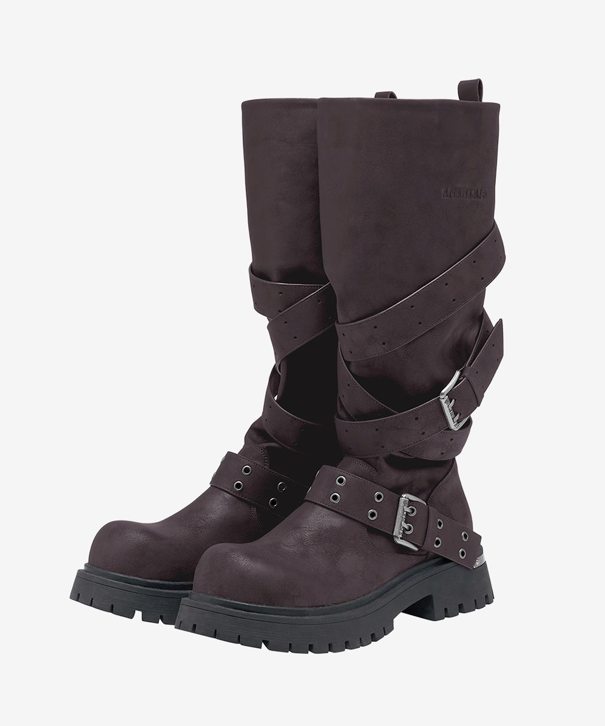 블랙 퍼플(BLACK PURPLE) 러스크 스트랩 슬라우치드 부츠 Rusk Strap Slouched Boots_Brick Brown