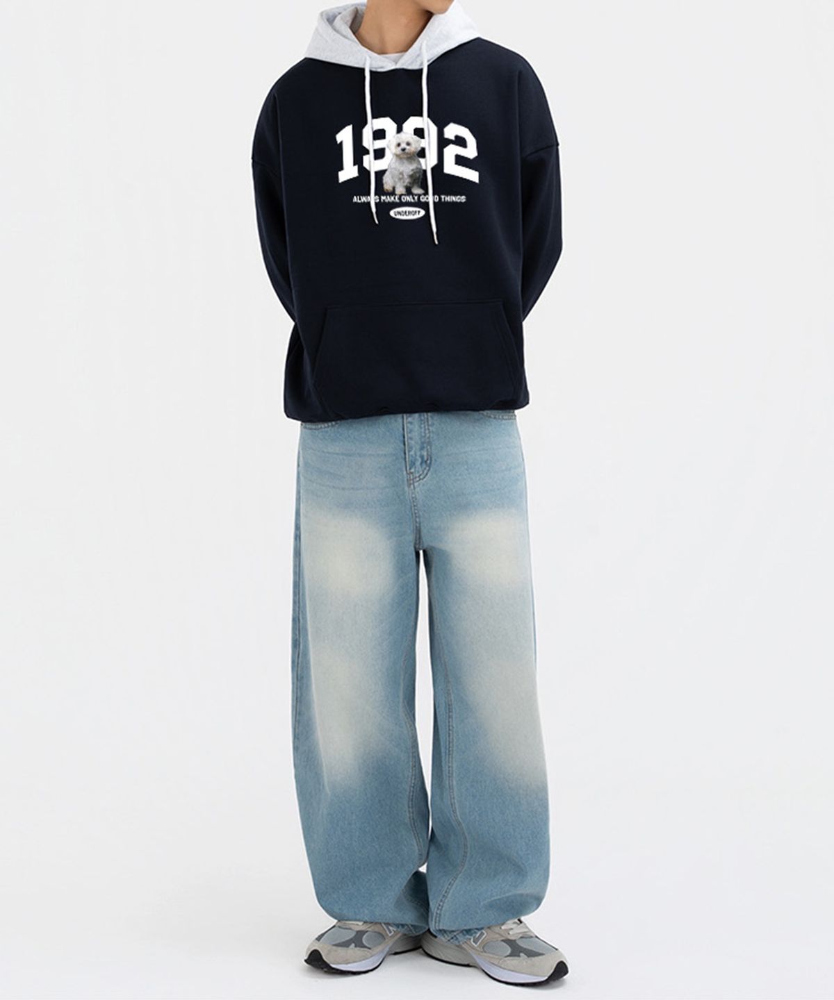 언더오프(UNDEROFF) 피치스킨 에센셜 컬러 배색 1992퍼피 기모 후디