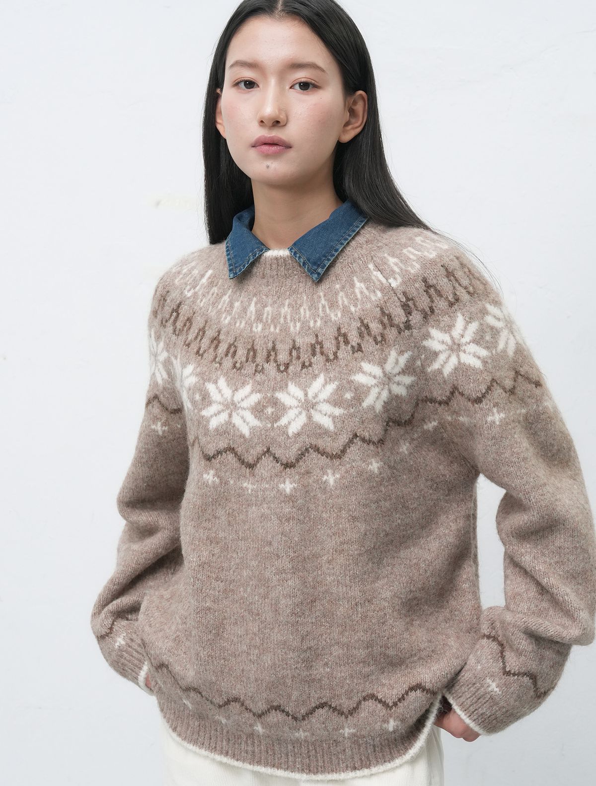 제너럴아이디어(GENERALIDEA) UNISEX 울 스노우 노르딕 풀오버 [MOCHA] / SBD4U05022