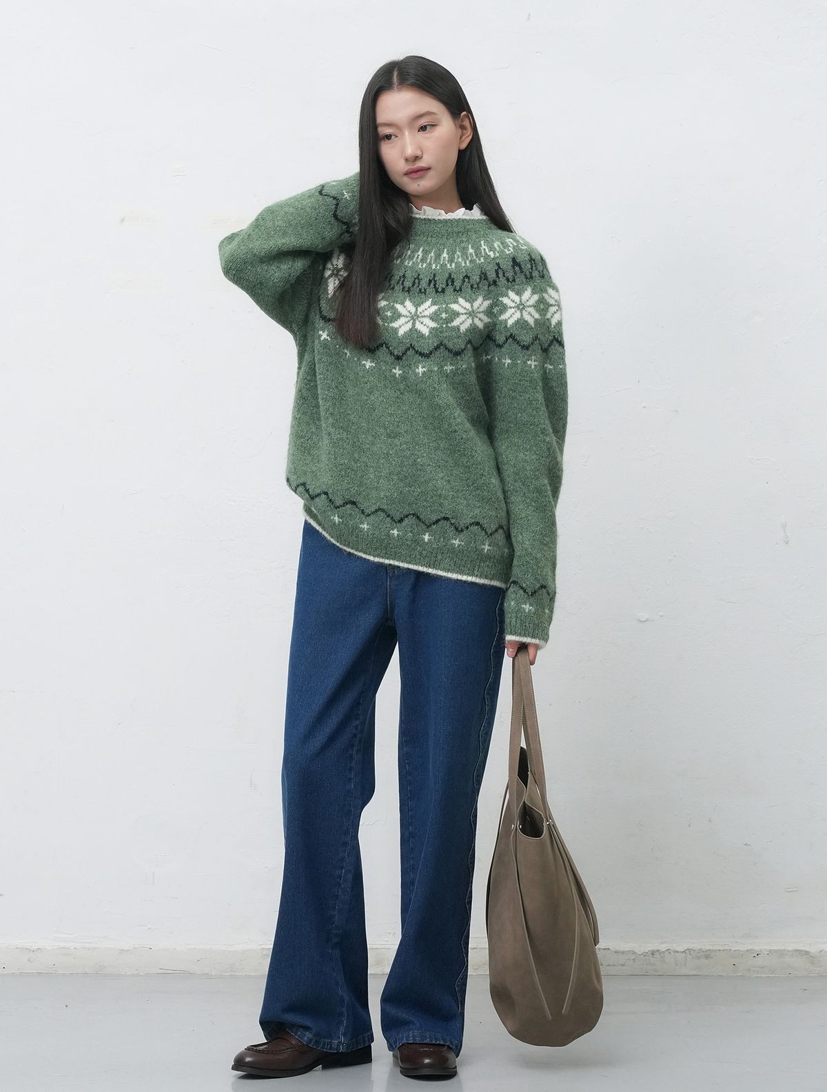 제너럴아이디어(GENERALIDEA) UNISEX 울 스노우 노르딕 풀오버 [PISTACHIO] / SBD4U05022