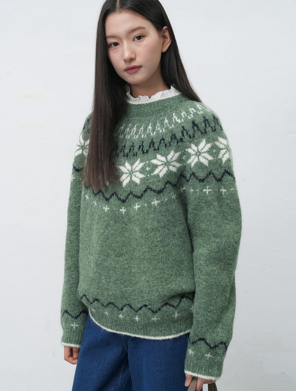 제너럴아이디어(GENERALIDEA) UNISEX 울 스노우 노르딕 풀오버 [PISTACHIO] / SBD4U05022