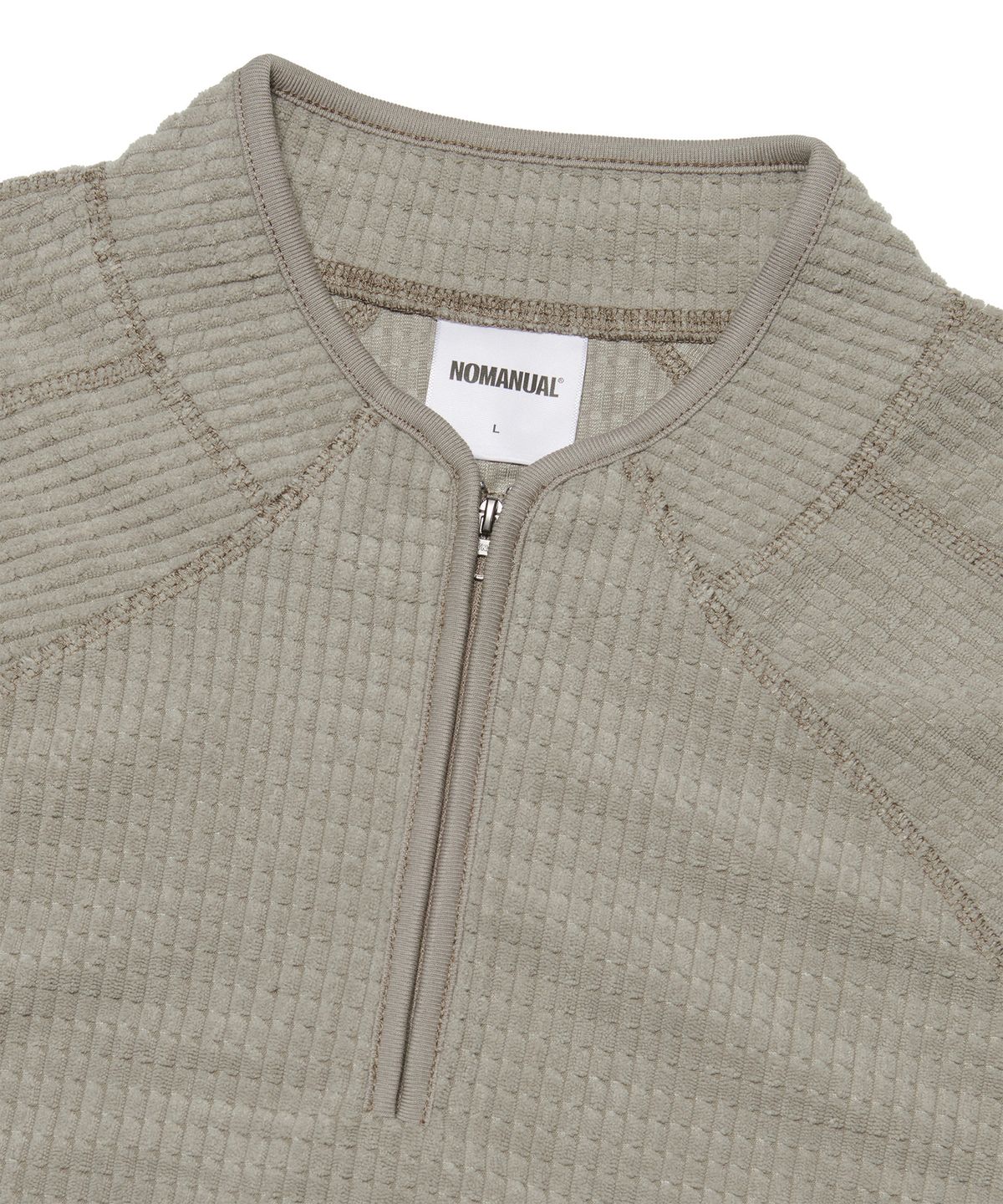 노매뉴얼(NOMANUAL) HEAVY WAFFLE HALF ZIP-UP - SAND GRAY