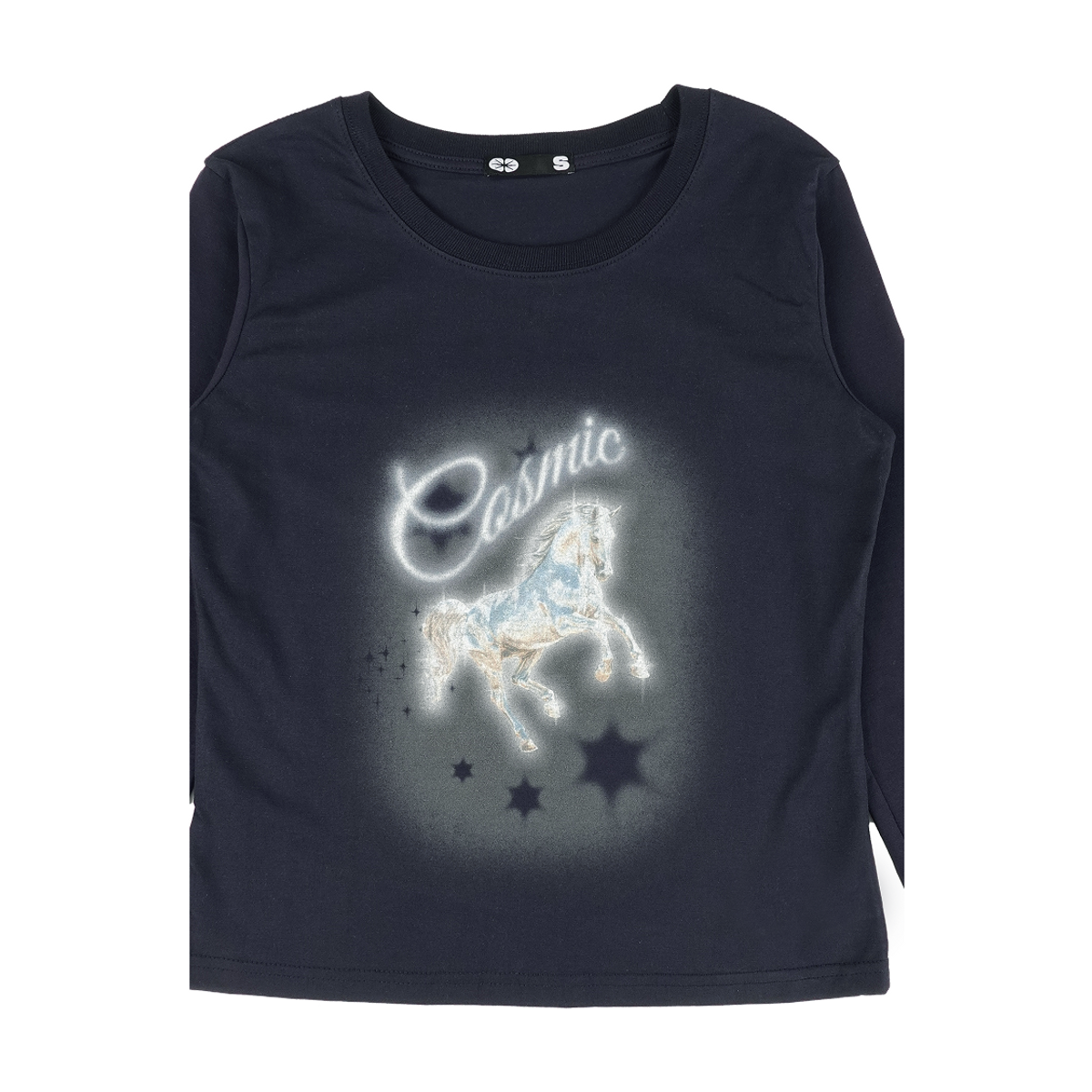 이알티알(ERTR) [ERTR X 니들]Cosmic Horse L/S T-shirt Small Fit (navy)