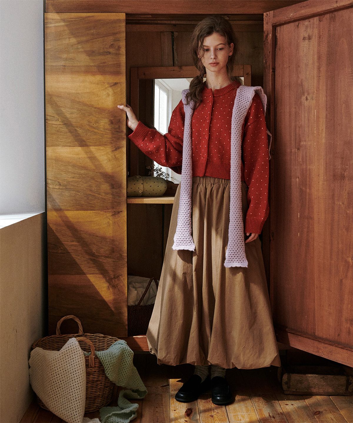 벨로엘(BELLOL) Balloon long skirt BROWN
