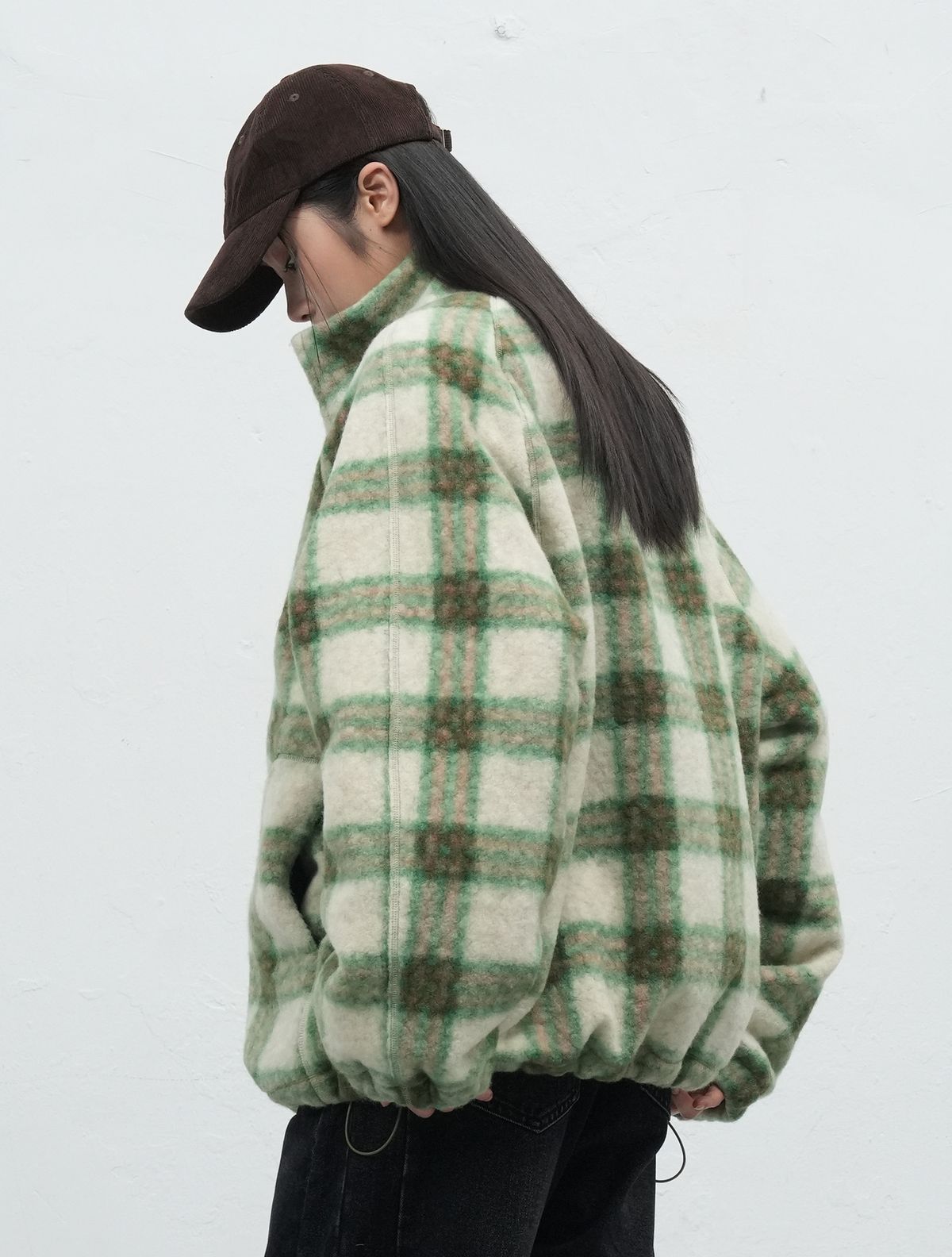 제너럴아이디어(GENERALIDEA) UNISEX 웜 체크 플리스 집업 점퍼 [GREEN] / SBE3U07013