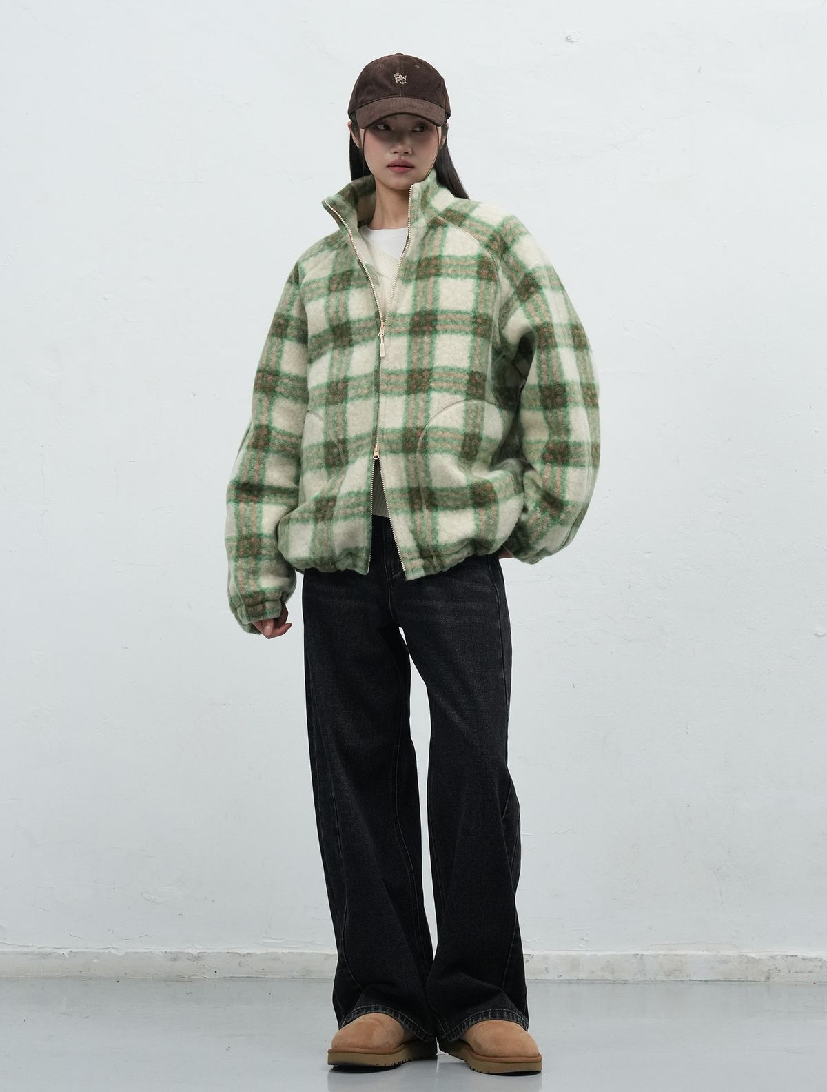 제너럴아이디어(GENERALIDEA) UNISEX 웜 체크 플리스 집업 점퍼 [GREEN] / SBE3U07013