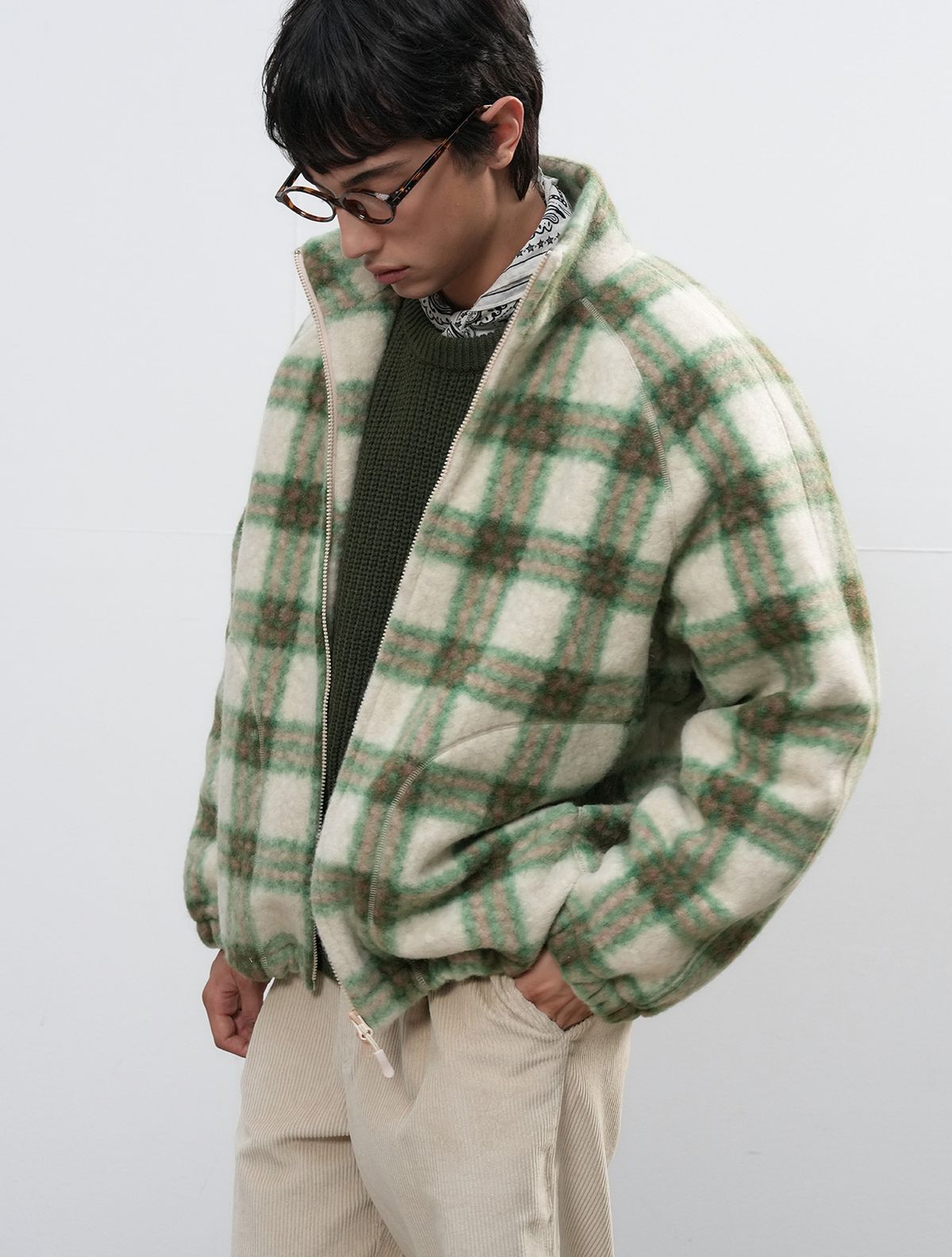 제너럴아이디어(GENERALIDEA) UNISEX 웜 체크 플리스 집업 점퍼 [GREEN] / SBE3U07013