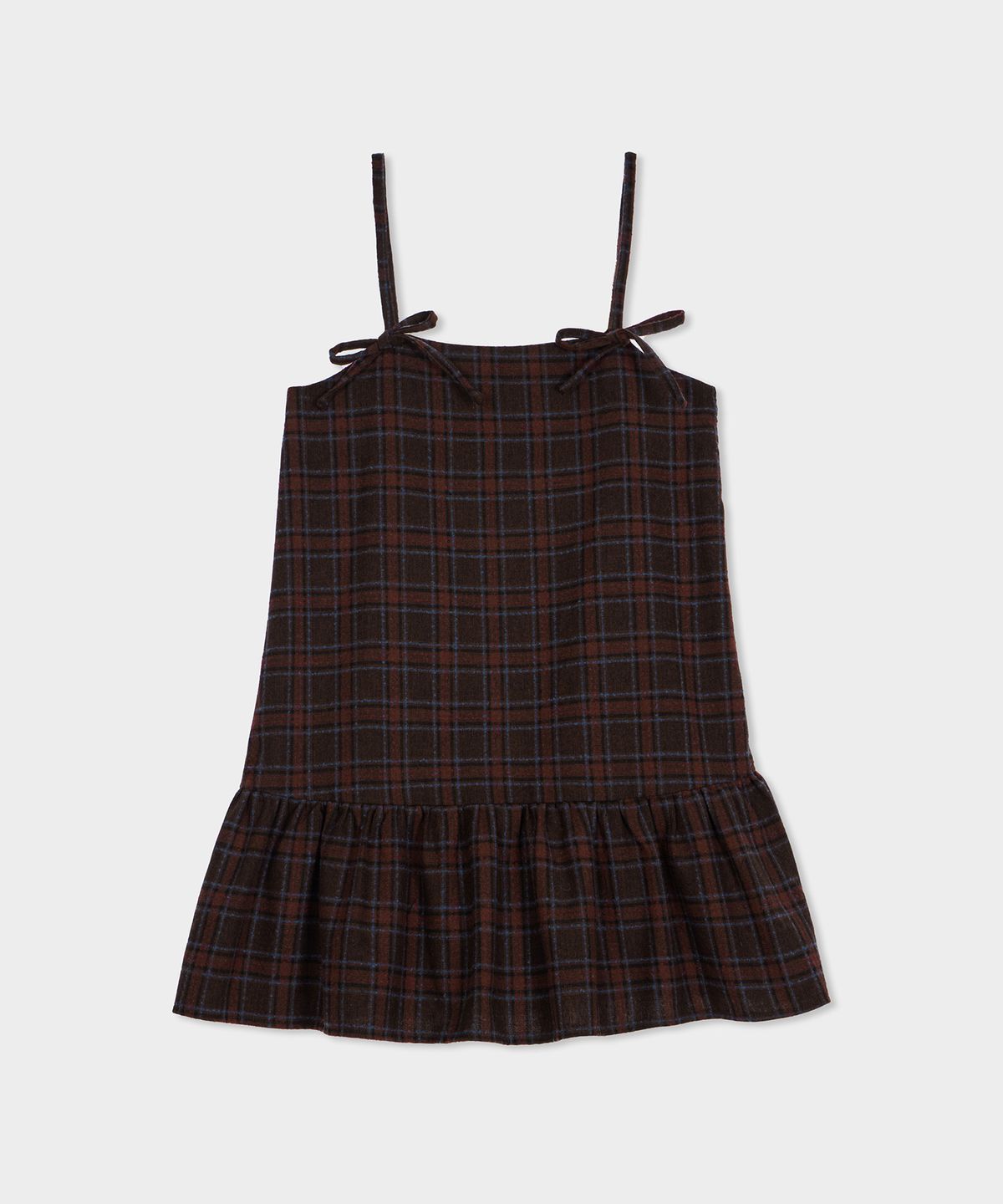 벨로엘(BELLOL) Flare ribbon check dress WINE