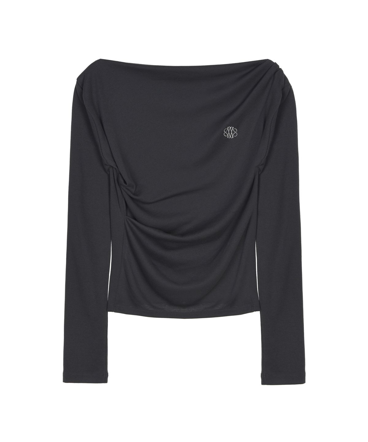 닉앤니콜(NICK&NICOLE) SHIRRING DRAPE BOAT NECK TOP_CHARCOAL