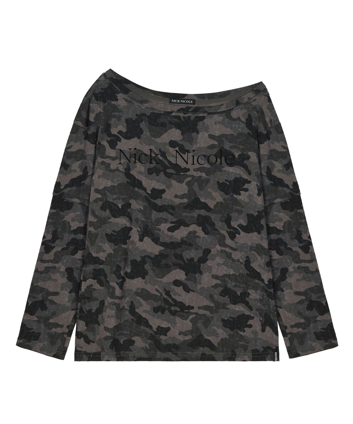 닉앤니콜(NICK&NICOLE) NICOLE ONE SHOULDER LAYERED CAMO LOGO LS TOP_CAMO