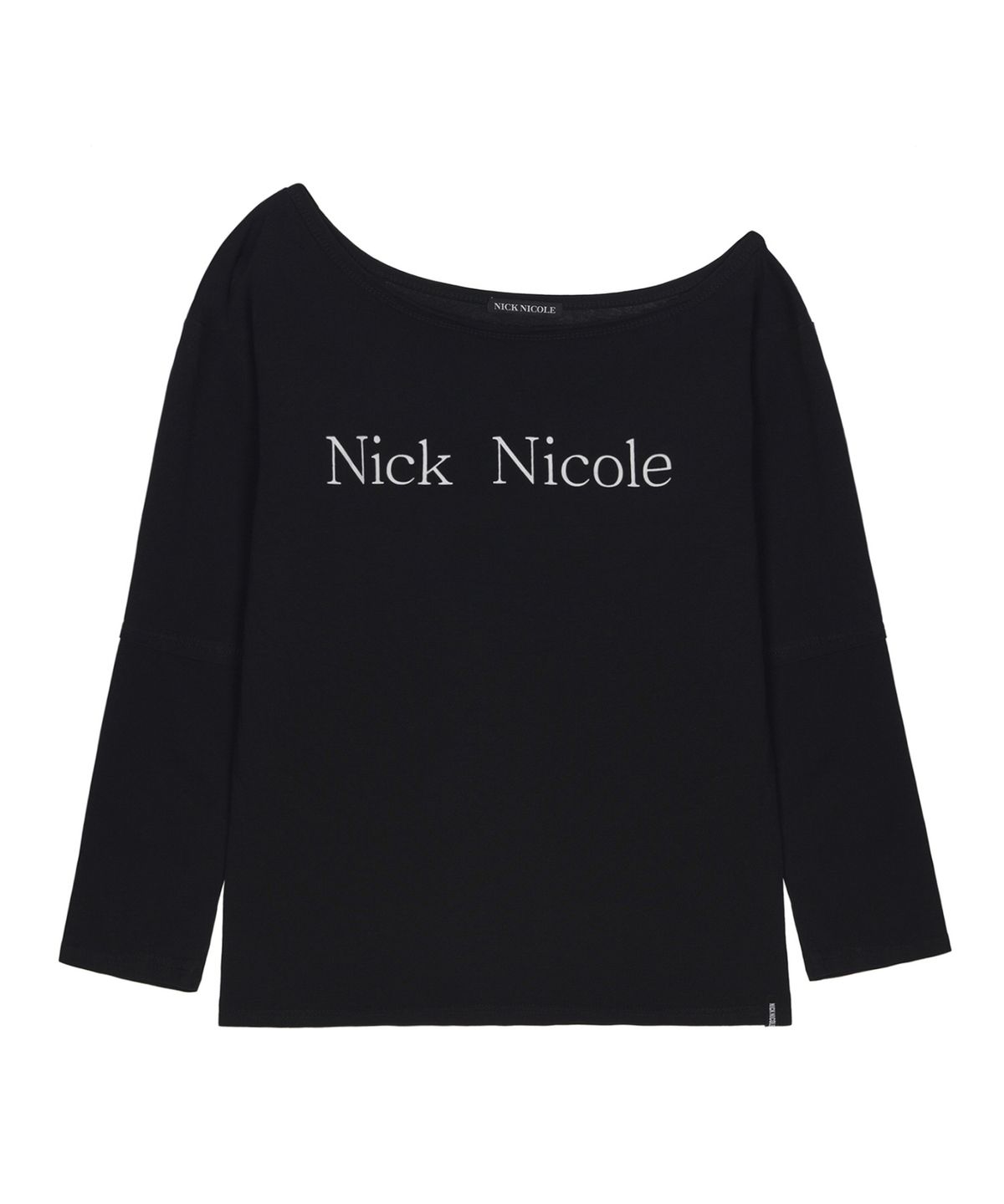 닉앤니콜(NICK&NICOLE) NICOLE ONE SHOULDER LAYERED LOGO LS TOP_BLACK