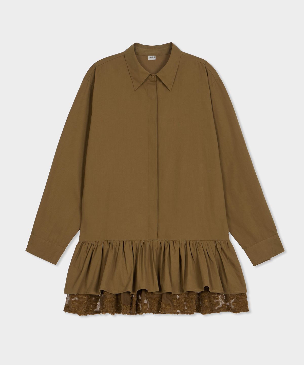 벨로엘(BELLOL) Ruffle layered shirt dress BROWN