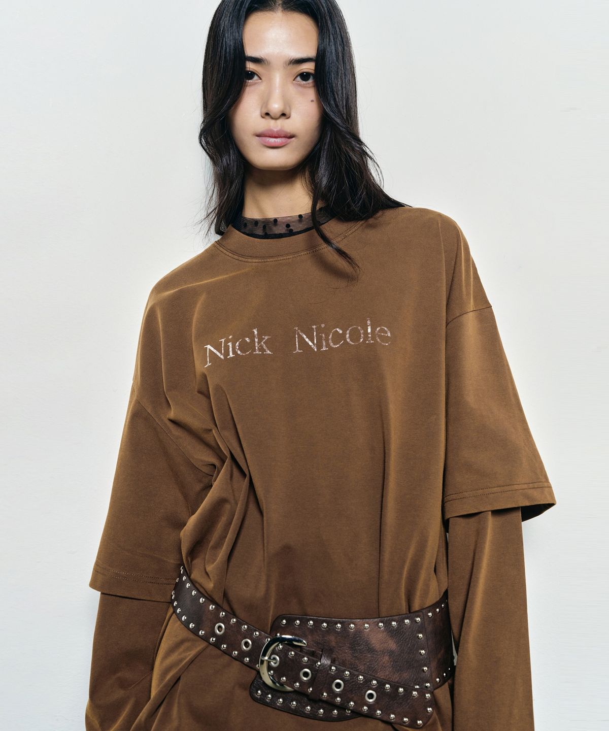 닉앤니콜(NICK&NICOLE) NICOLE DESTROYED LAYERED LONG SLEEVE TOP_BROWN