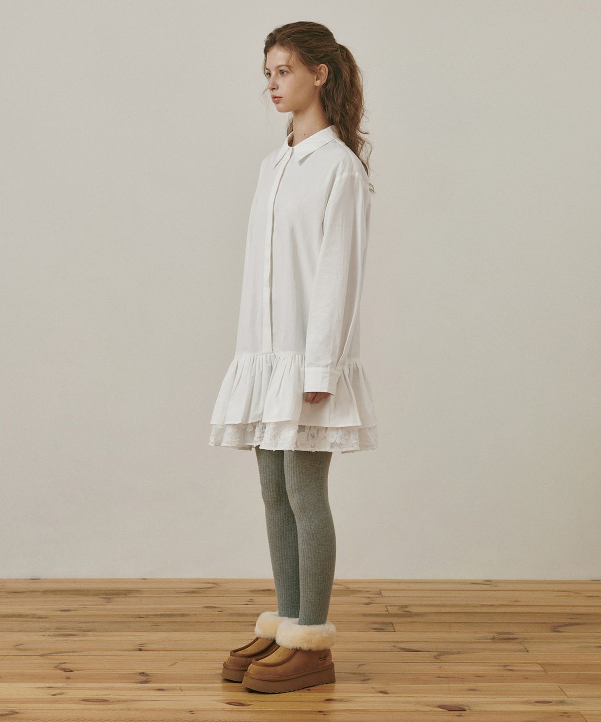 벨로엘(BELLOL) Ruffle layered shirt dress IVORY